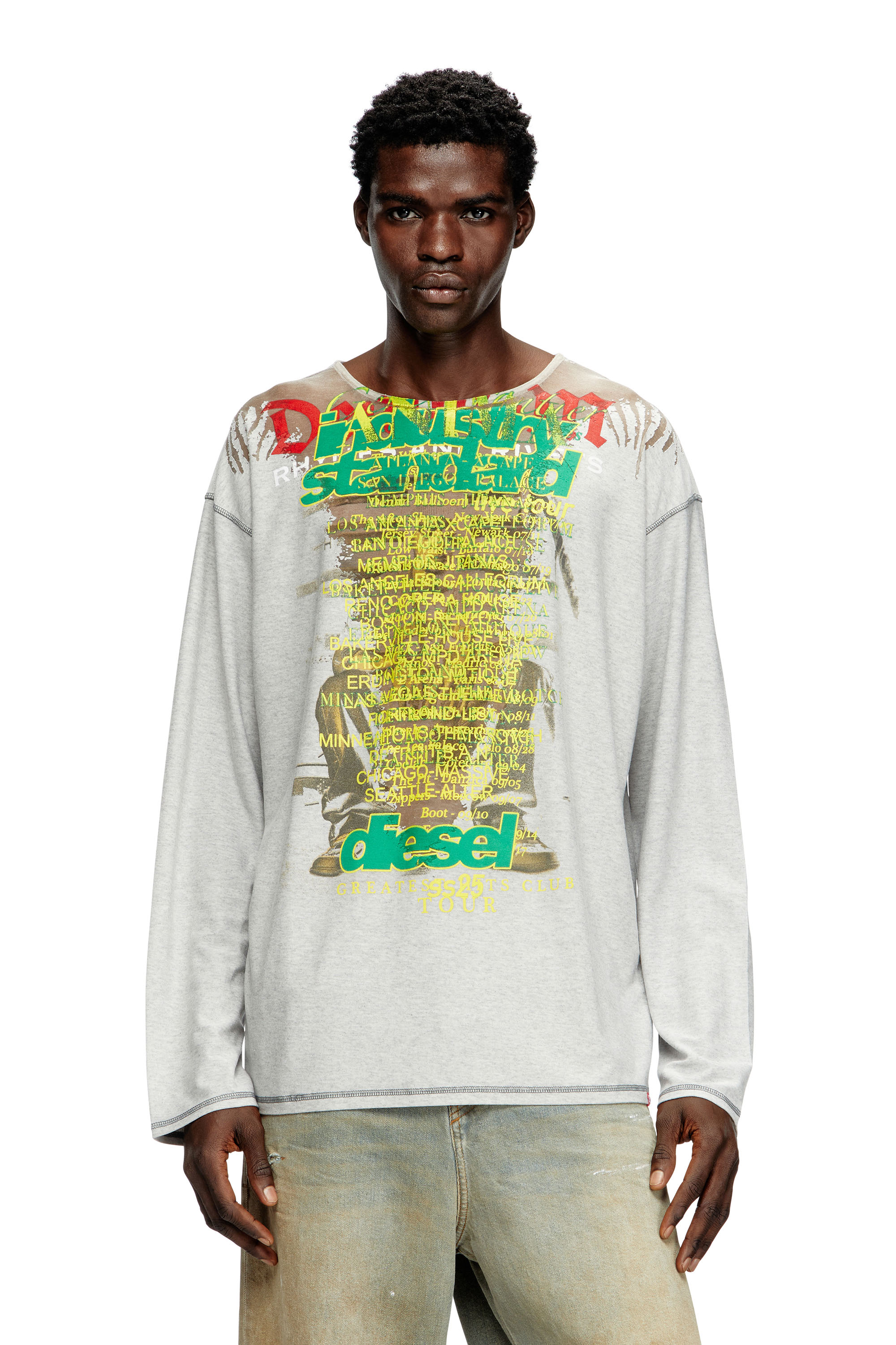 Diesel - T-JERRY-B, T-shirt à manches longues avec imprimé paroles Mixte in Gris - 3