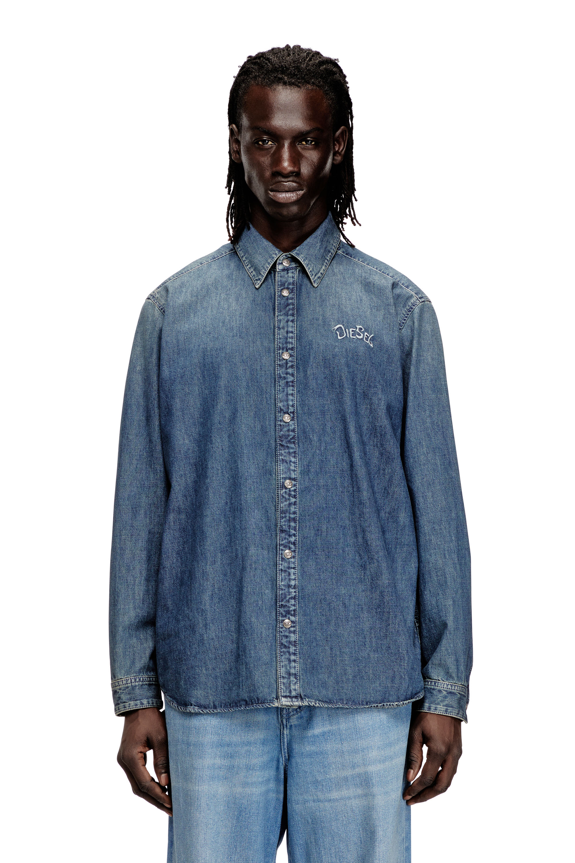 Diesel - D-SIMPLY-S15, Chemise en denim avec emblème brodé Homme in Bleu - 1