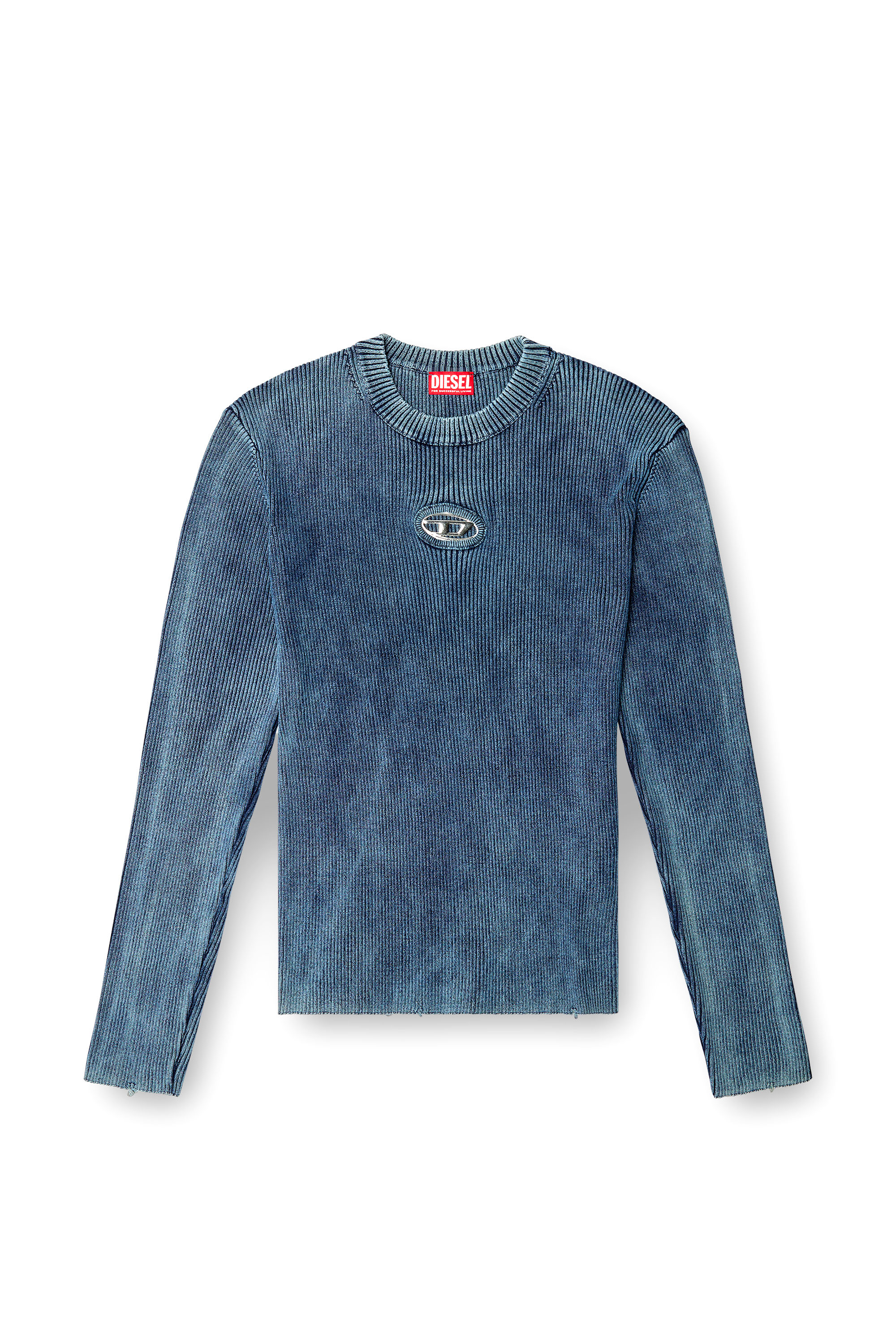 Diesel - K-DARIN-D, Pull effet vieilli avec logo cut-out Homme in Bleu - 3