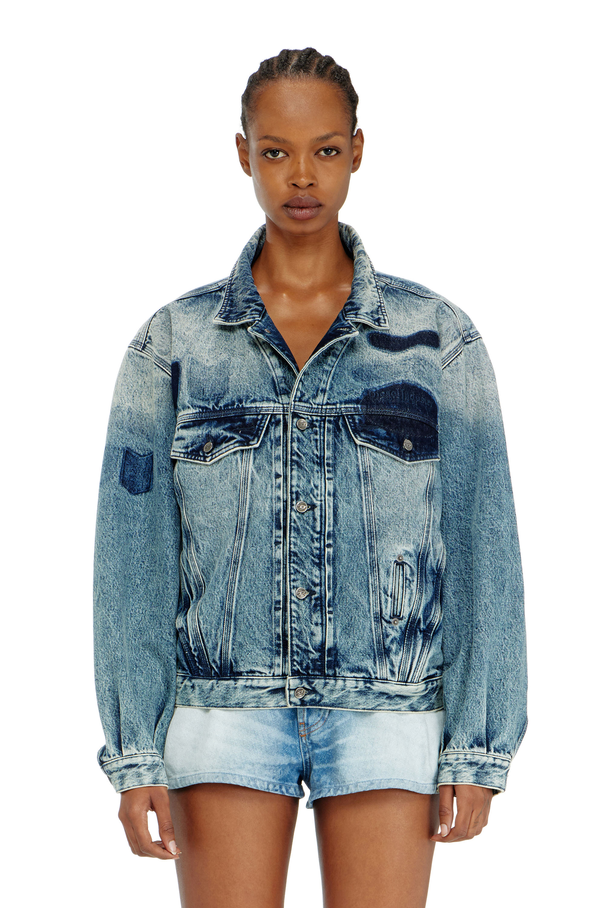 Diesel - D-DENVER-S2, Veste trucker avec effets patch Mixte in Bleu - 1