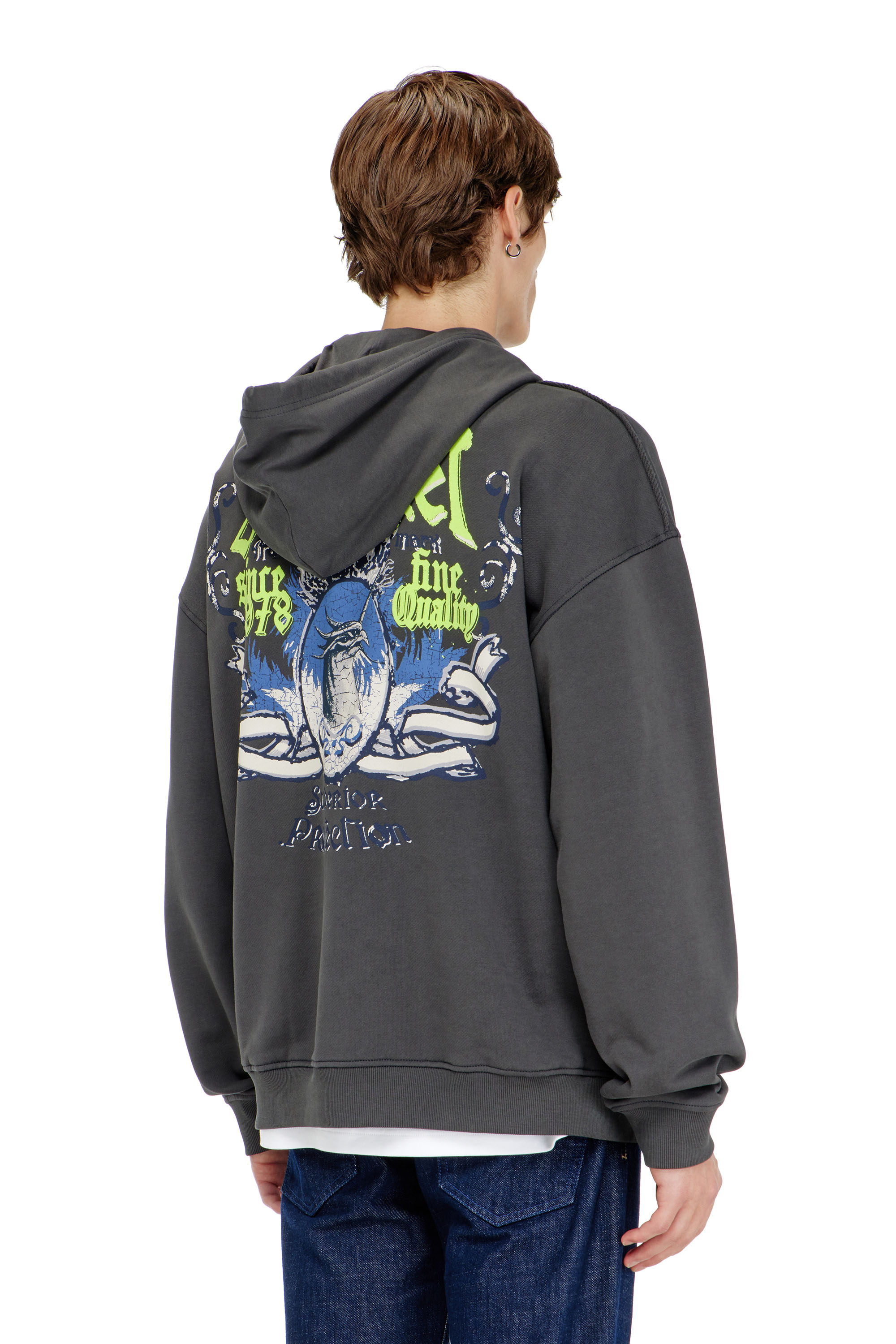 Diesel - S-BOXT-HOOD-AA2, Sweat &agrave; capuche en coton avec graphismes floqu&eacute;s Homme in Gris - 4