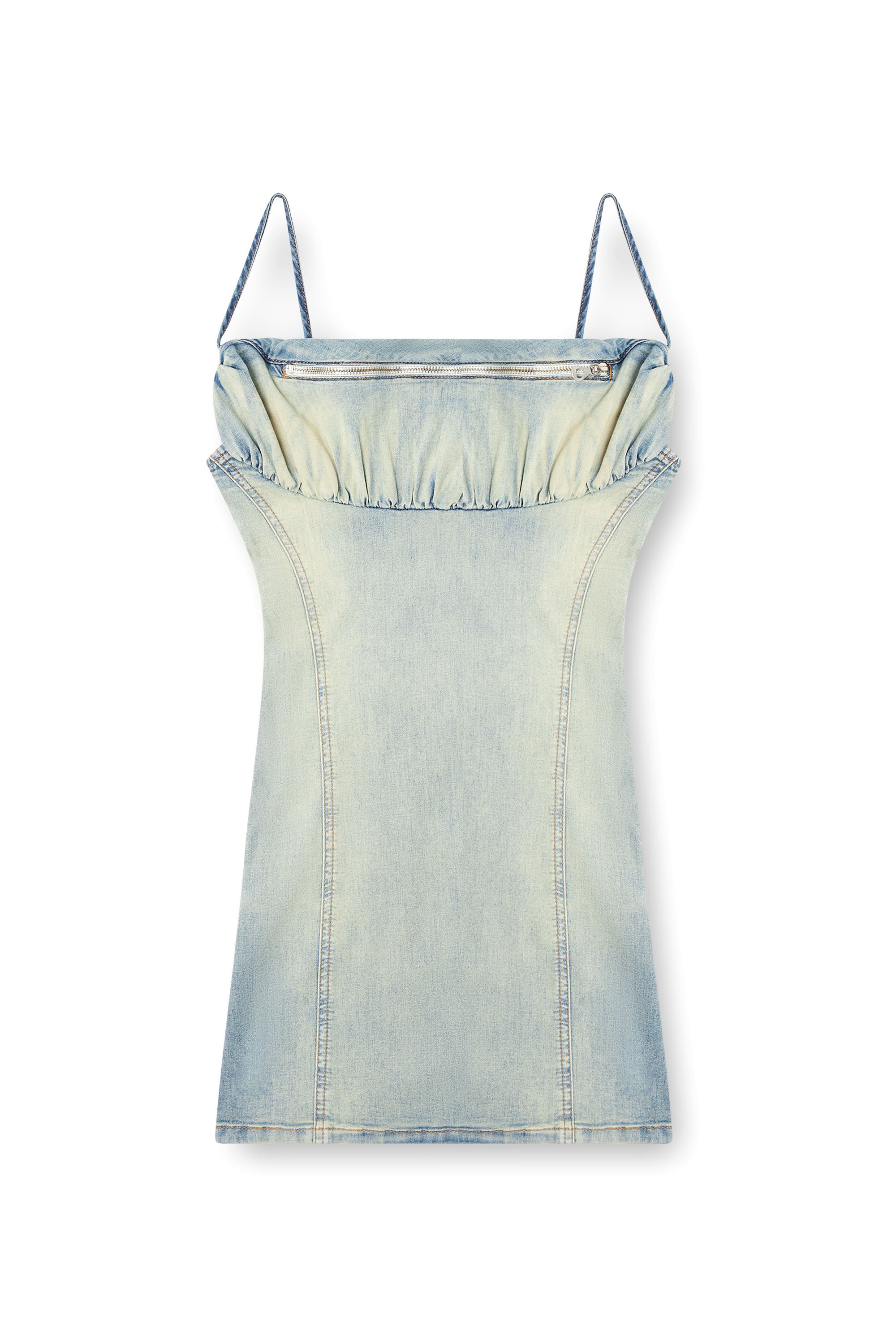 Diesel - DE-ELLIT-S, Robe en denim avec détail de sac banane Femme in Bleu - 3