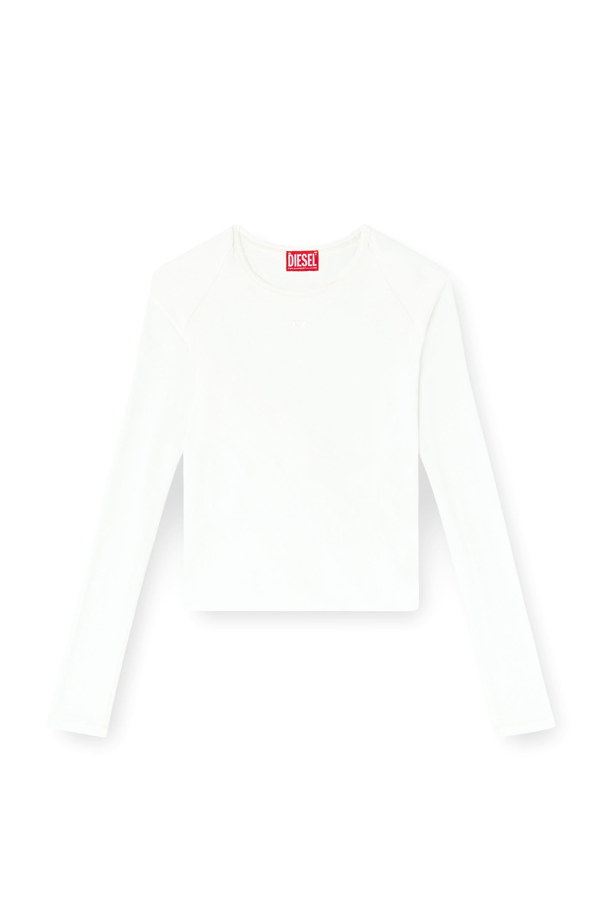 Diesel - T-ASAY-PL, T-shirt &agrave; manches longues effet pliss&eacute; en jersey double &eacute;paisseur Femme in Blanc - 4