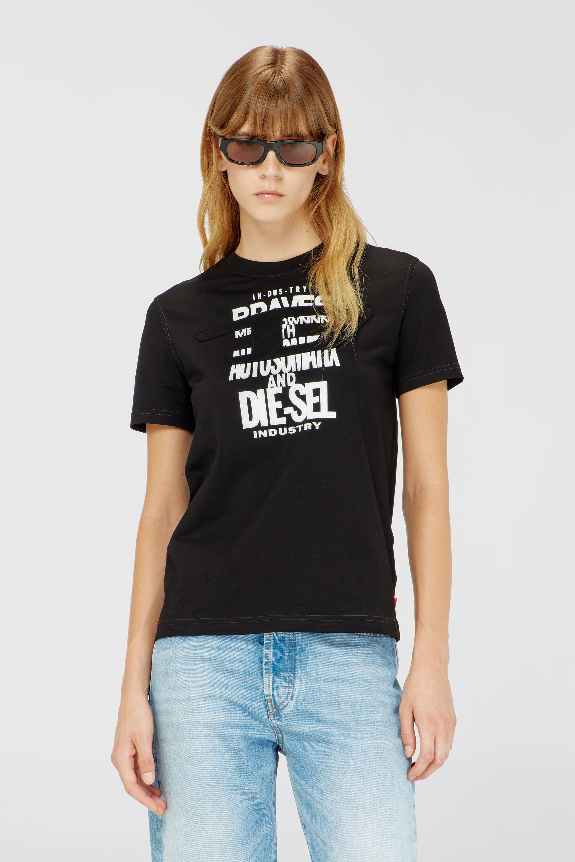 Diesel - T-REG-ZAL-V2, T-shirt en coton avec imprim&eacute; graphique Femme in Noir - 1