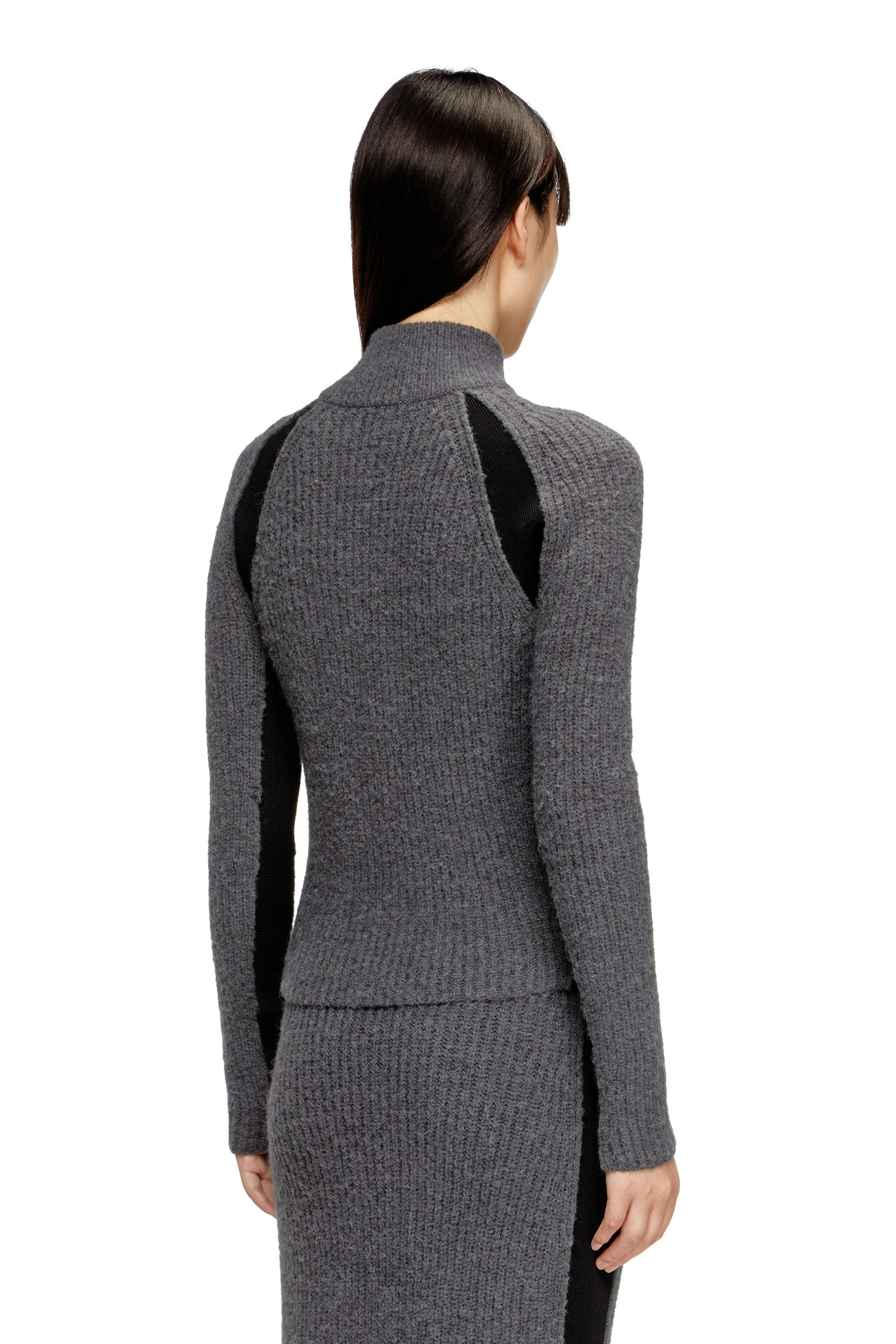 Diesel - M-LOUISE, Cardigan en mélange d'alpaga avec inserts contrastants Femme in Gris - 4