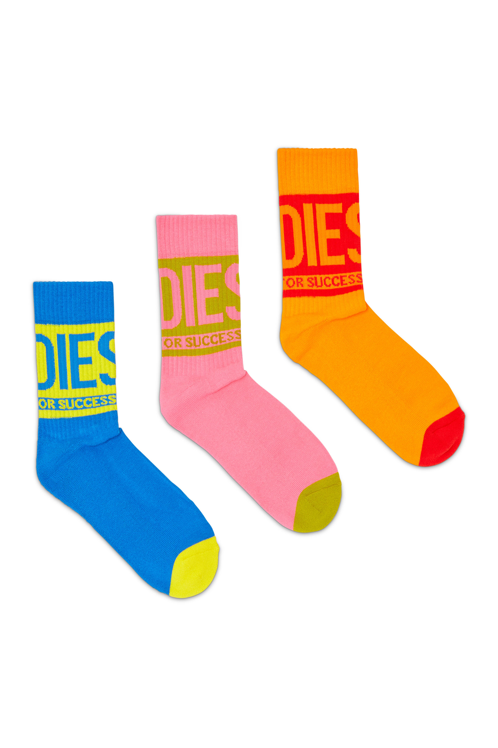 Diesel - SKM-RAY-THREEPACK, Lot de trois paires de chaussettes en coton avec d&eacute;tail logo Homme in Polychrome - 1