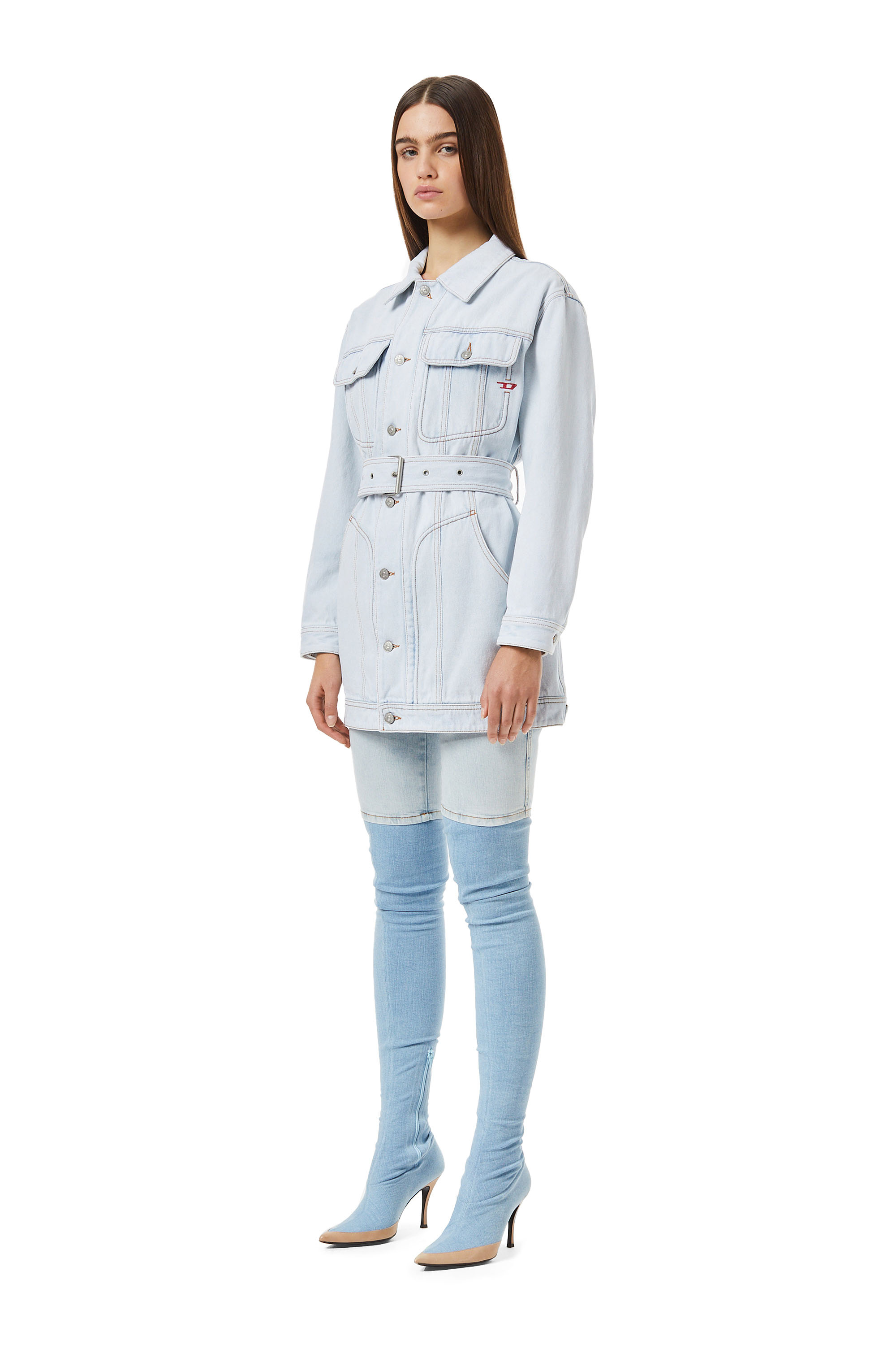 Diesel - DE-FLAMINIA TRUCKER COAT, Manteau Trucker Femme in Bleu - 5