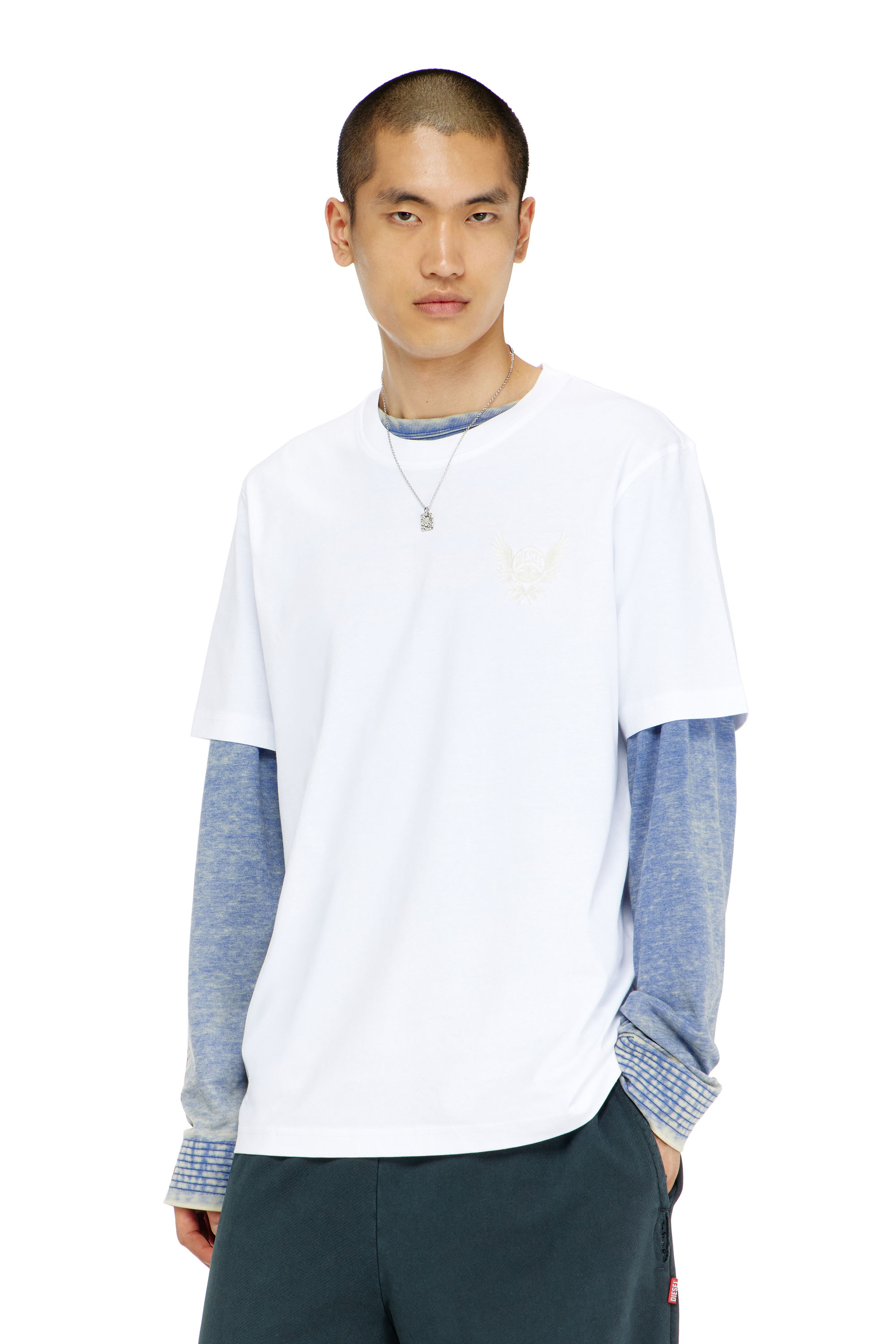 Diesel - T-ADJUST-AA8, T-shirt en coton avec motif logo sur la poitrine Homme in Blanc - 1