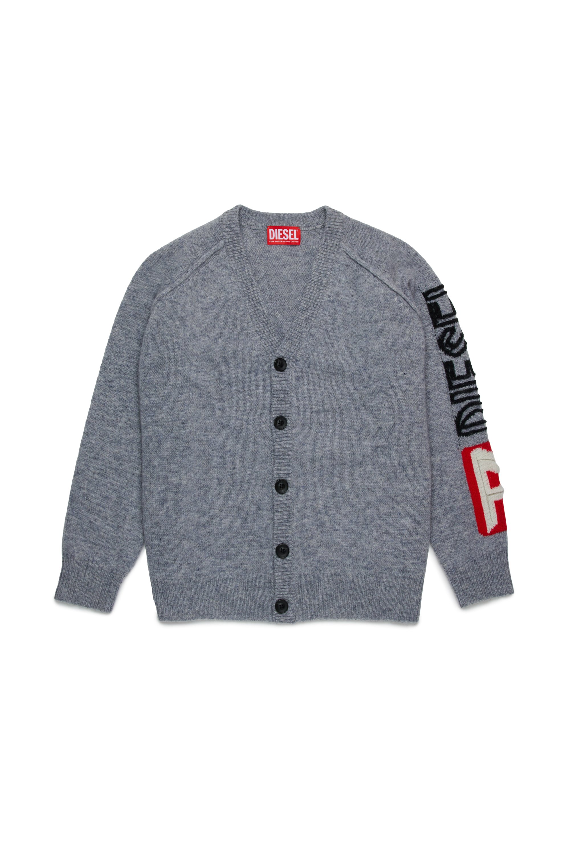 Diesel - KMSARRI, Cardigan en laine avec logo intarsia Femme in Gris - 1