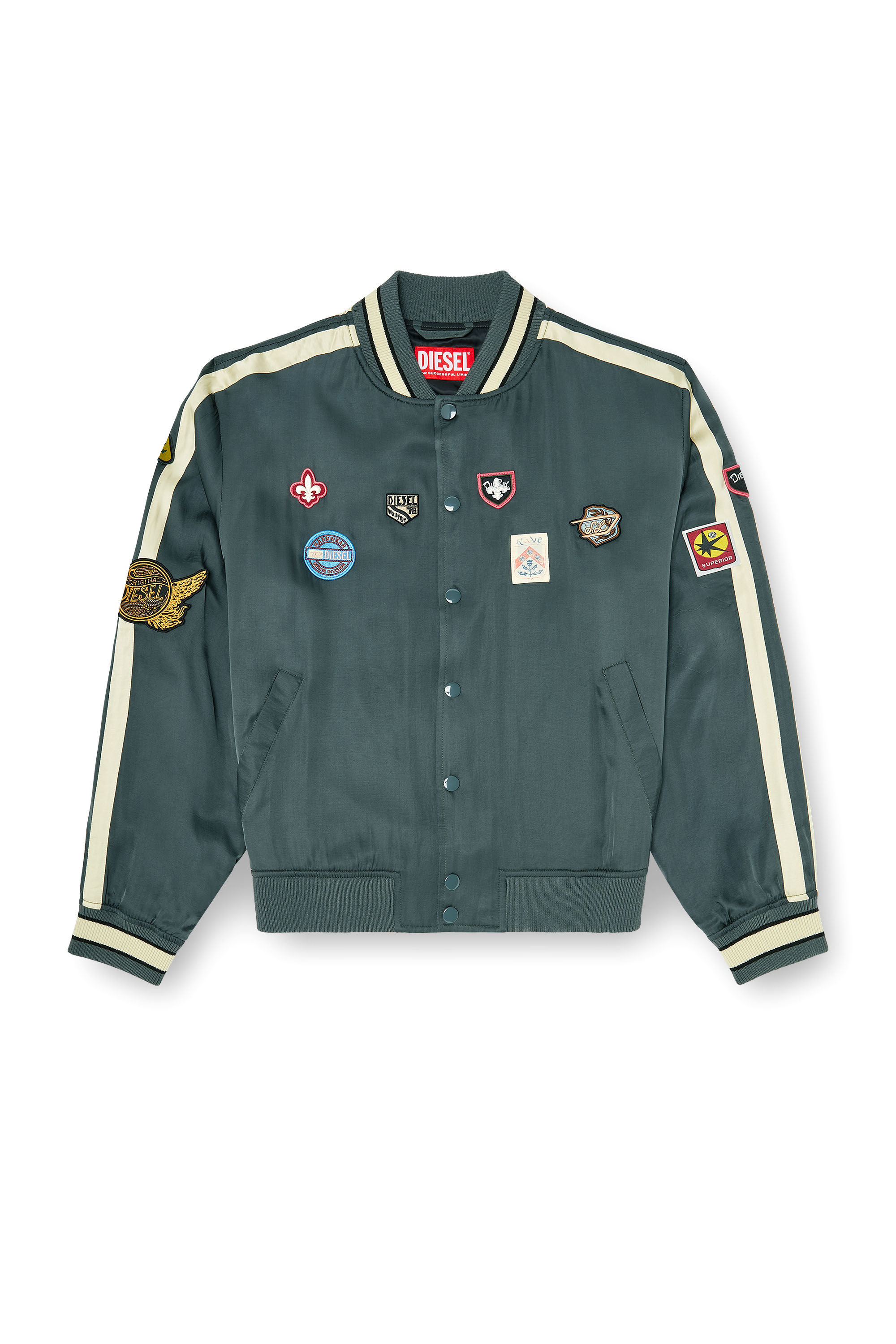 Diesel - J-ANNU, Blouson bomber satin&eacute; avec patchs Homme in ToBeDefined - 3