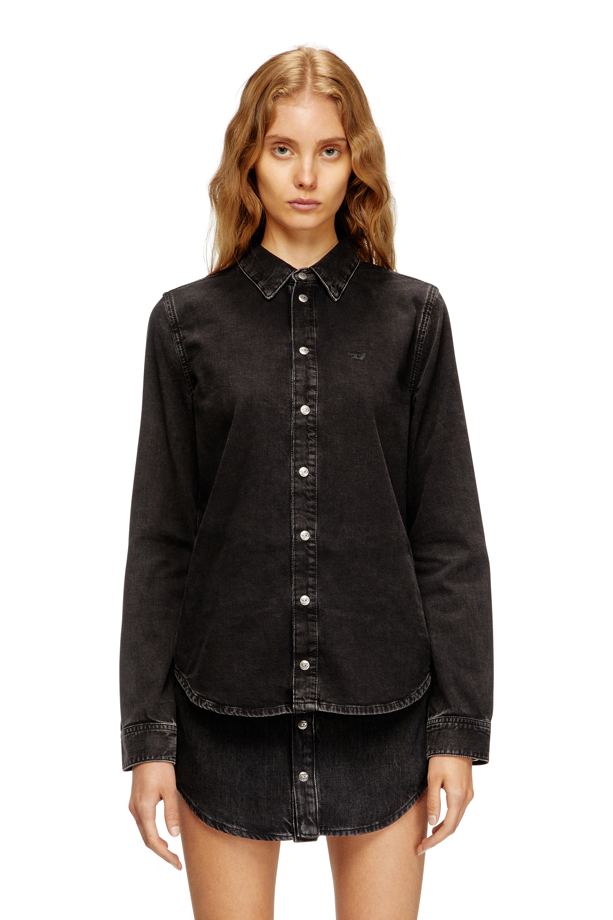 Diesel - DE-EAZY, Chemise en denim avec coutures contrastées. Femme in Noir - 1