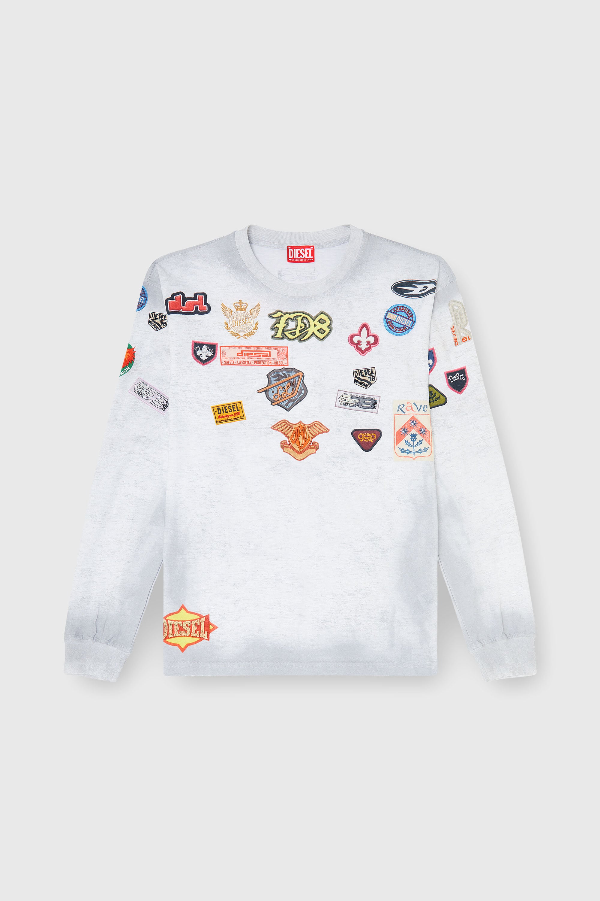 Diesel - T-NORME-LS-PATCHES, T-shirt &agrave; manches longues avec imprim&eacute; patchs all-over Homme in Blanc - 2