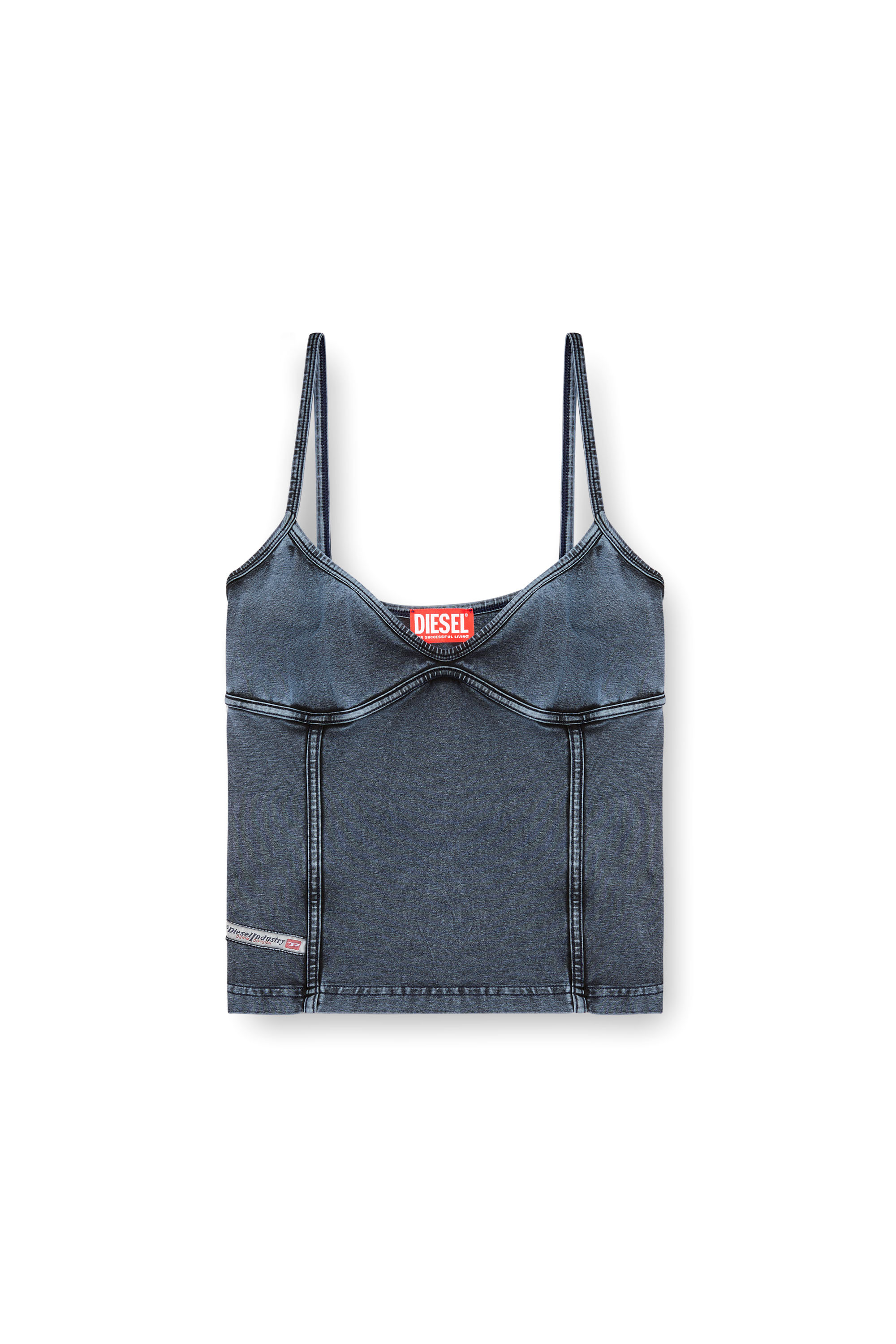 Diesel - T-ONY, Débardeur à lanières en jersey effet denim Femme in Bleu - 3