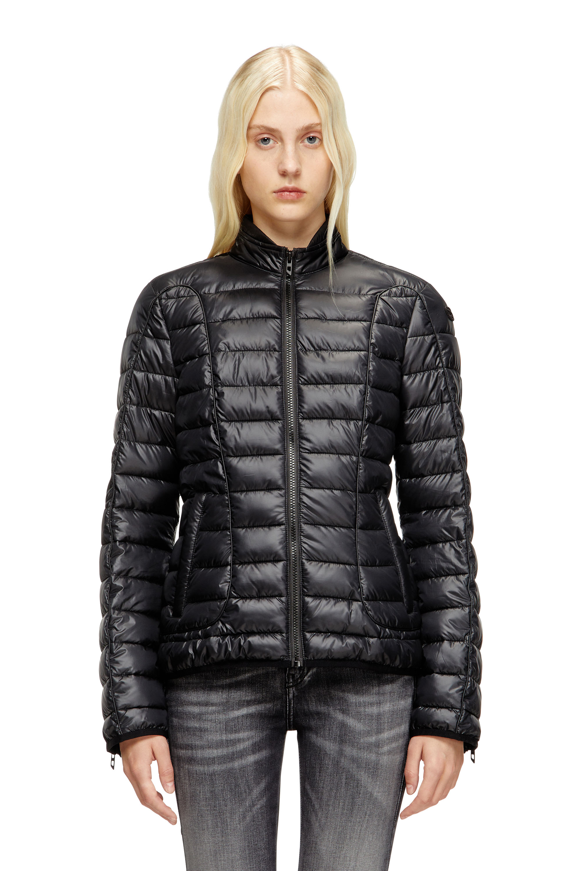 Diesel - W-PILOT-FEM, Doudoune avec détails de motard Femme in Noir - 1