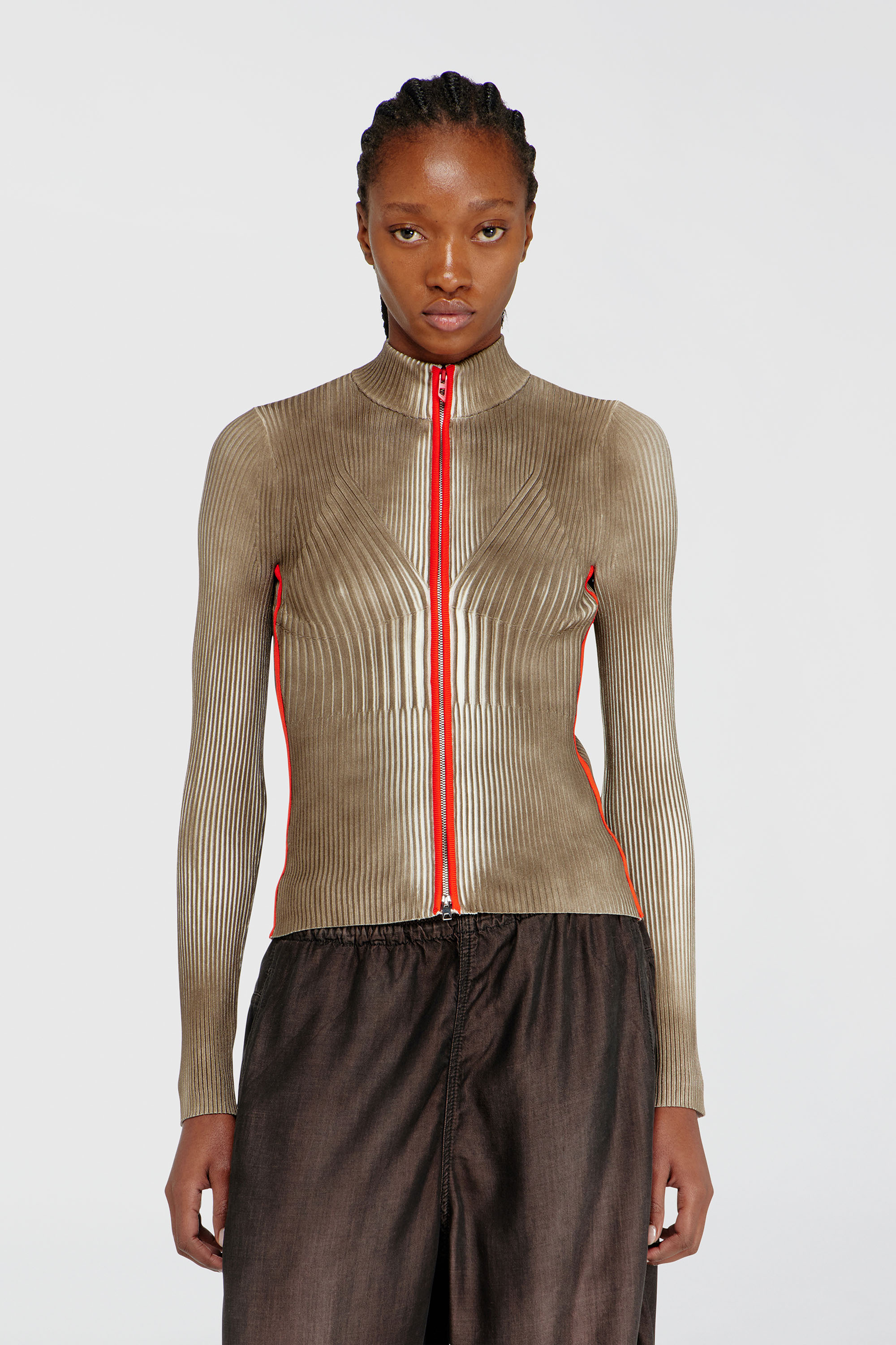 Diesel - M-SARMA, Cardigan zipp&eacute; c&ocirc;tel&eacute; avec bandes contrastantes Femme in Polychrome - 3