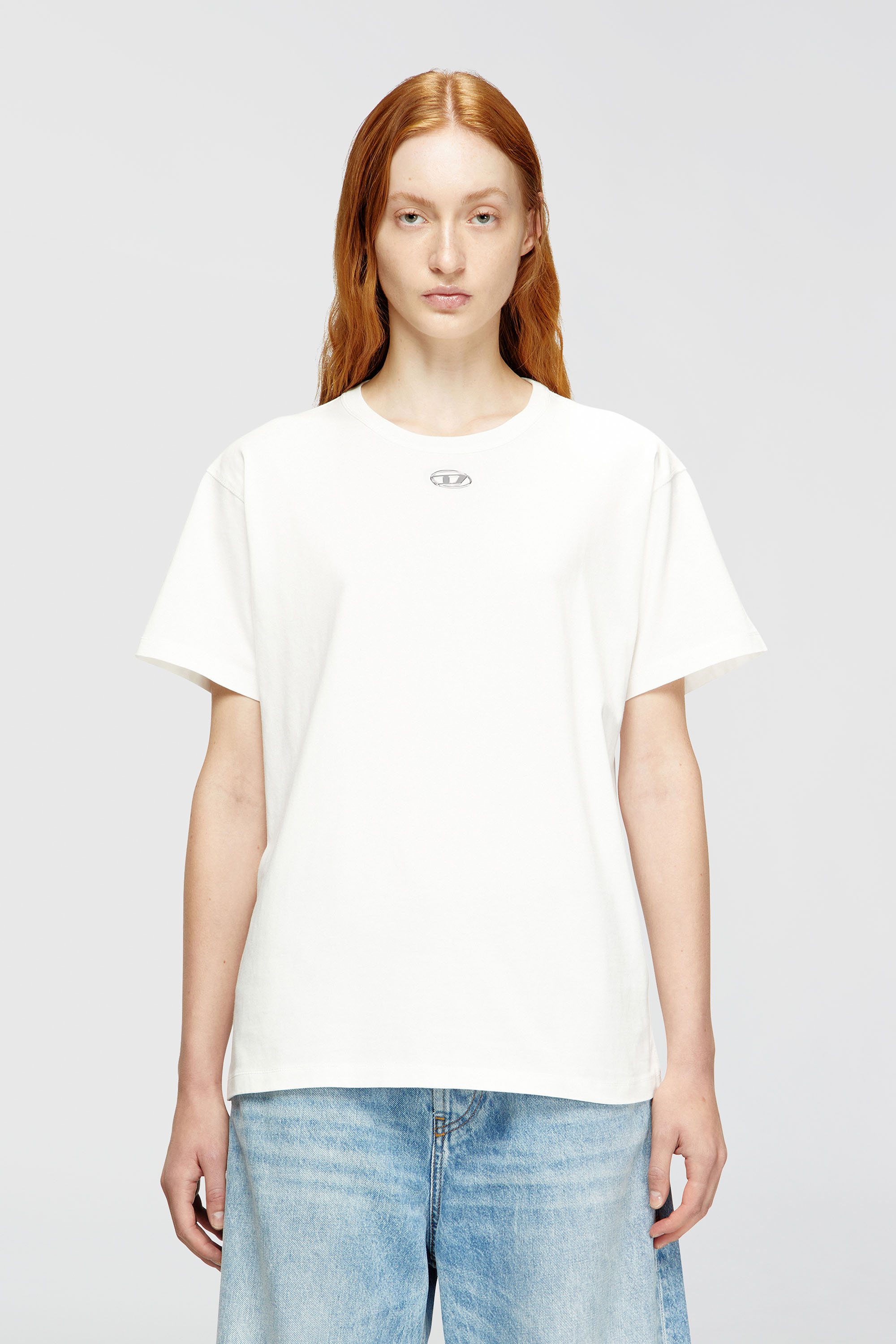 Diesel - T-NORMY-OD-S1, T-shirt en coton avec Oval D m&eacute;tallique Femme in Blanc - 1