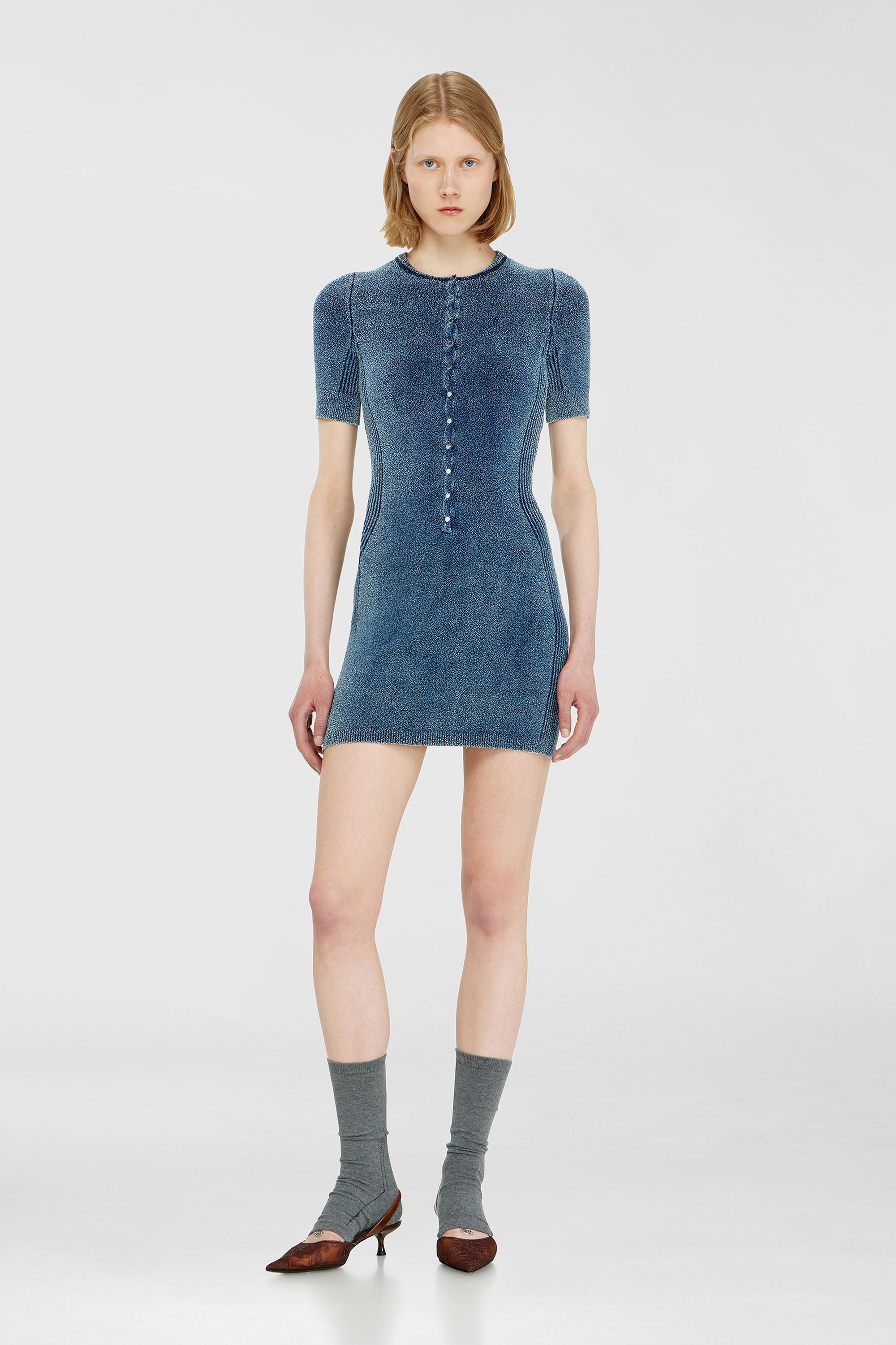 Diesel - M-ESTEE DRESS, Robe courte en maille boucl&eacute; indigo Femme in Bleu - 1