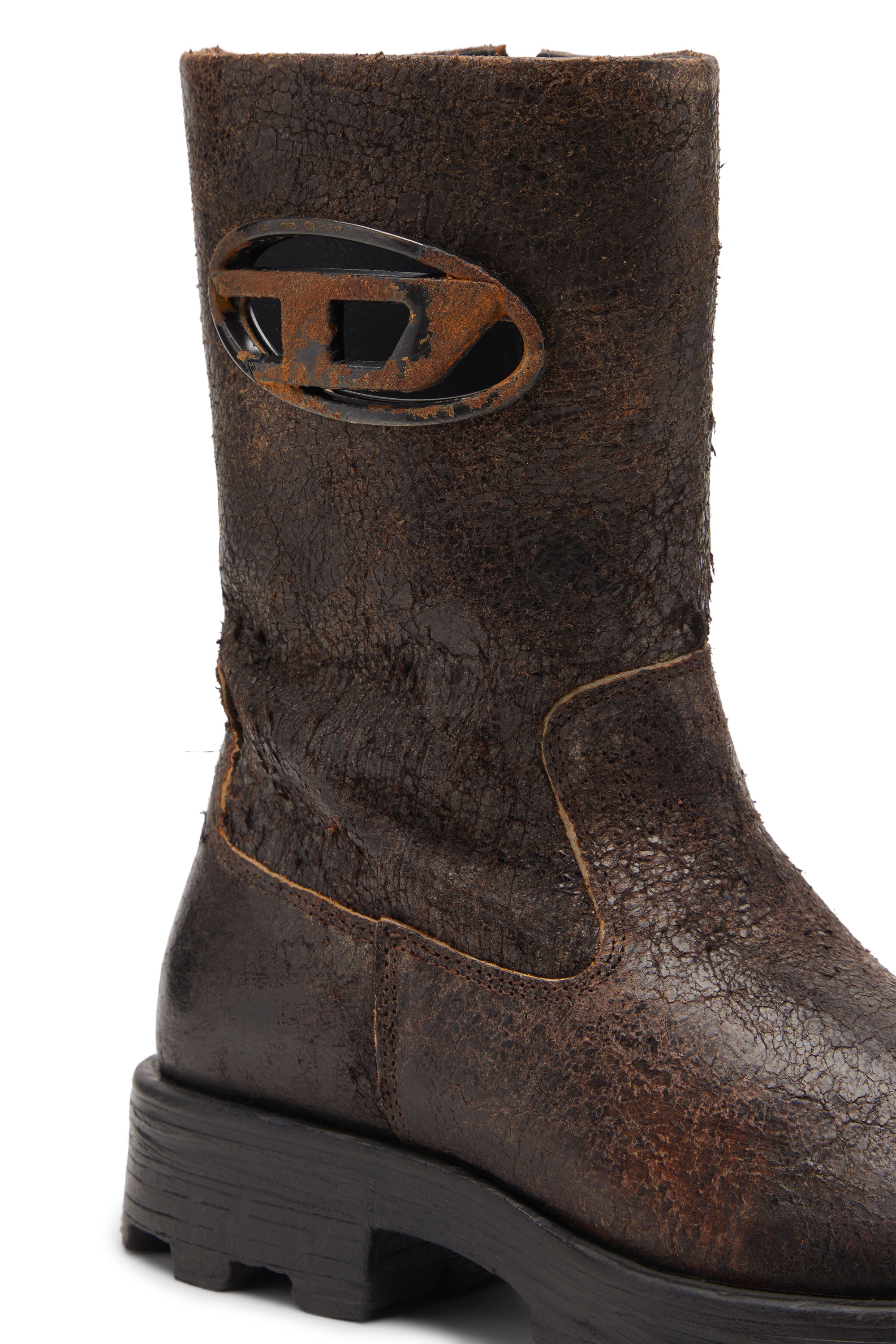 Diesel - D-HAMMER BKR D W, D-Hammer-Bottes de motard en suède craquelé vieilli Femme in Marron - 4