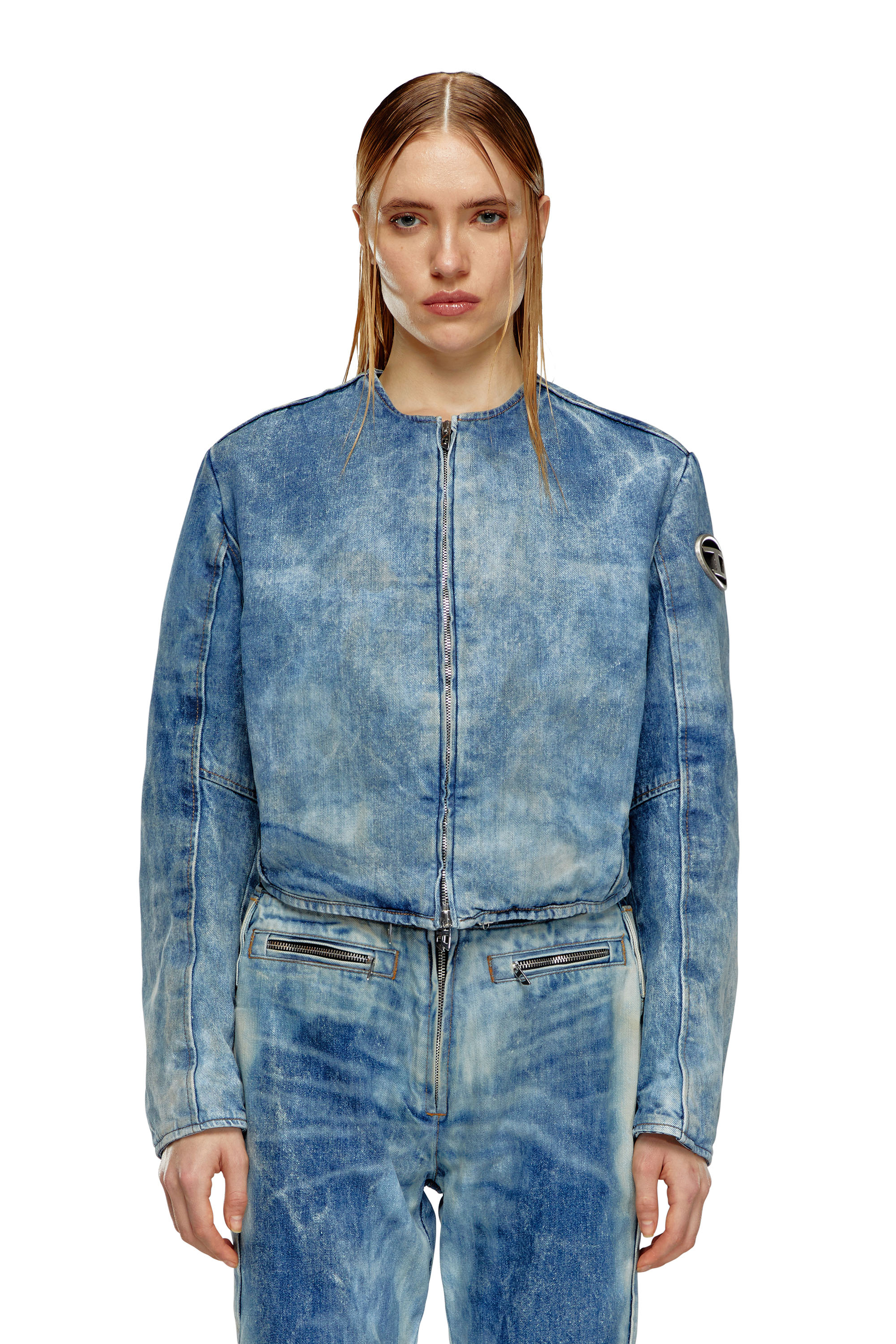 Diesel - DE-CALUR-FSE, Veste en denim avec zip style biker Femme in Bleu - 6