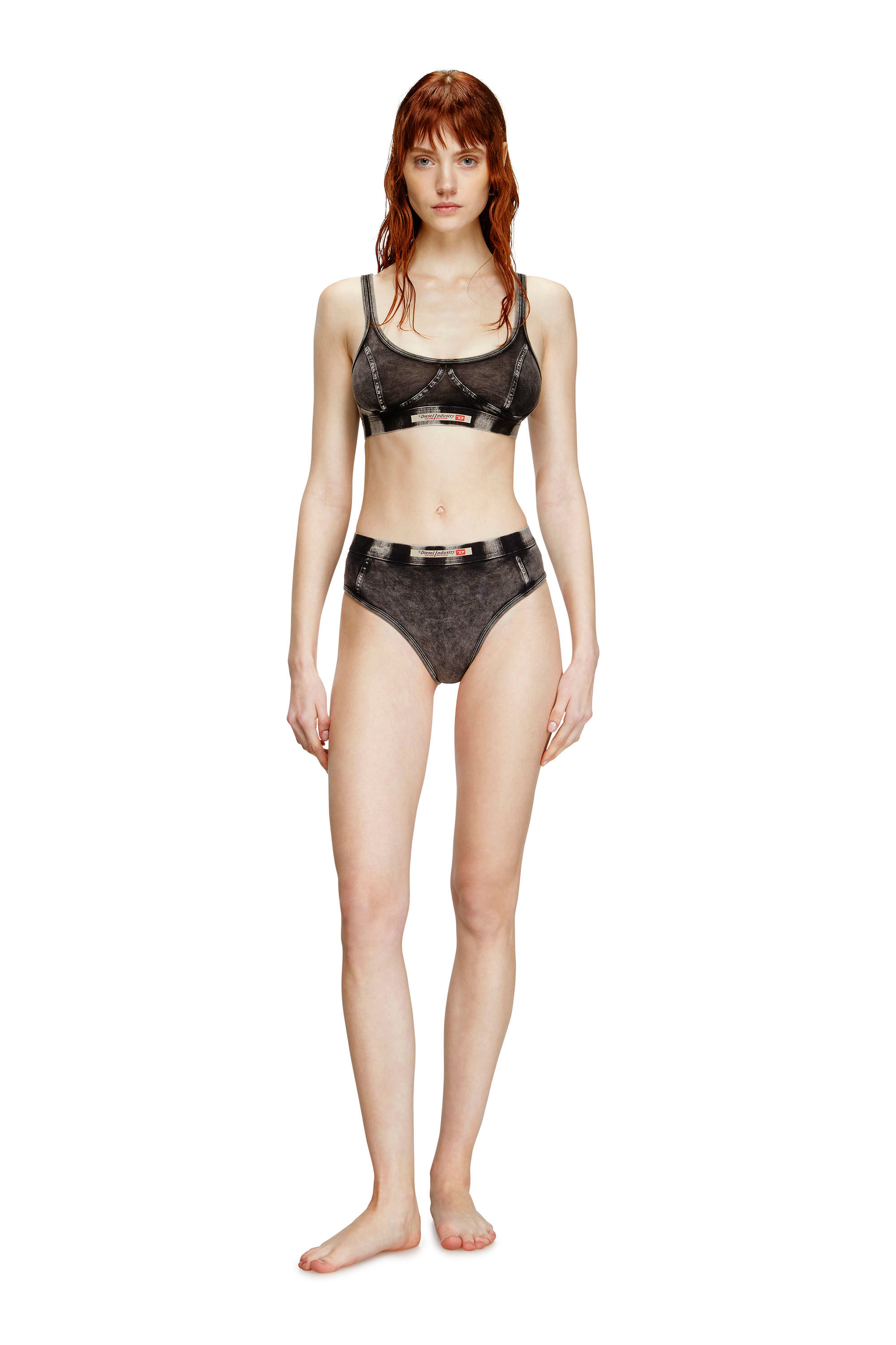 Diesel - KASSIE-DNM, Brassière en jersey effet denim Femme in Noir - 1