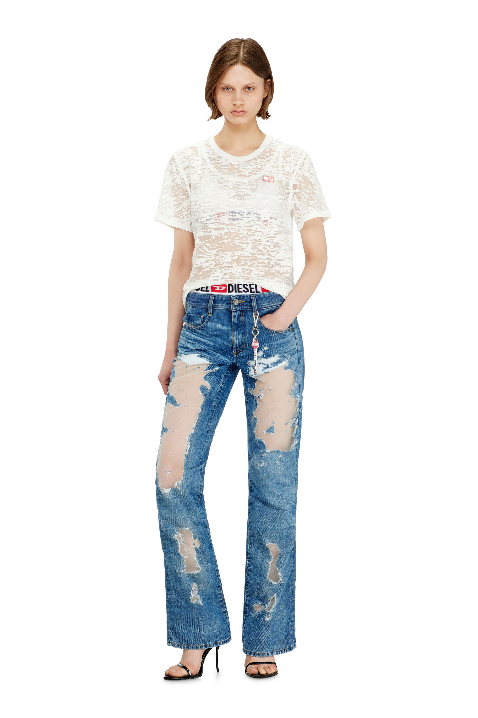 Diesel - PR-T-NOTS-MATI-R, T-shirt en jersey all-over devor&eacute; Mixte in Blanc - 4