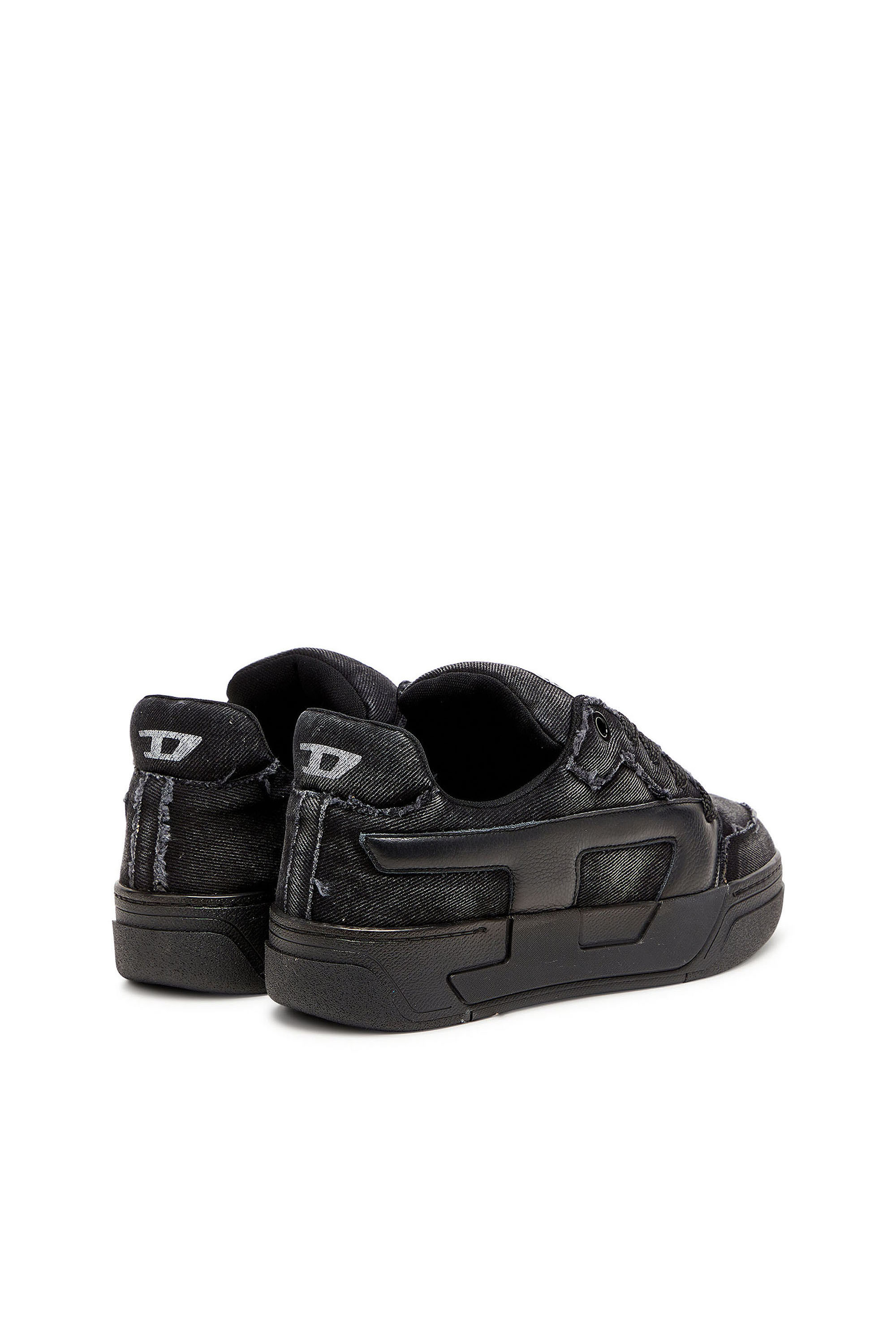 Diesel - S-D-OLLIE LOW, S-D-Ollie - Sneakers en denim effiloch&eacute; et cuir Homme in Noir - 3