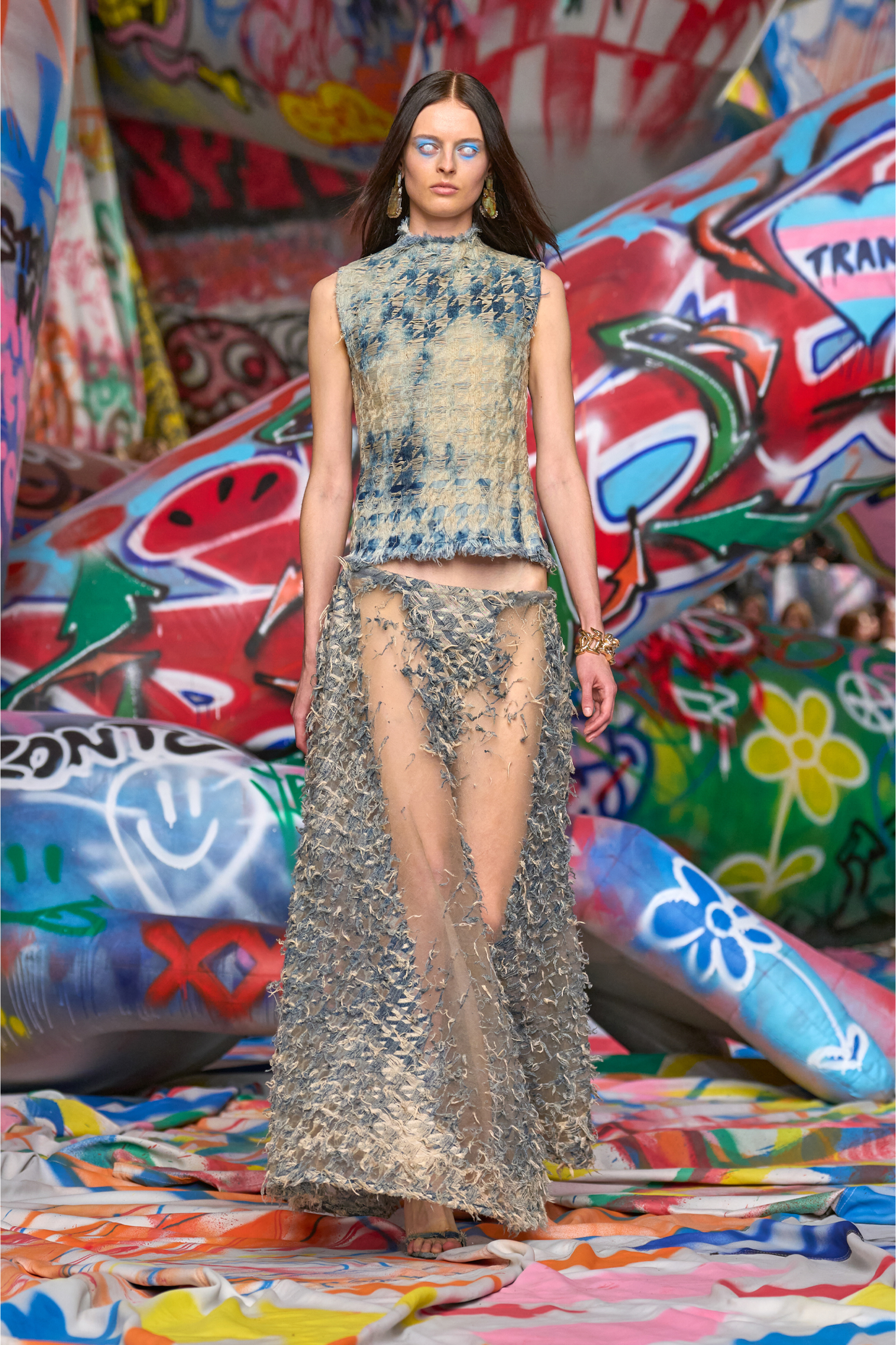 Diesel - DE-TAPI-FSH2, Haut sans manches en denim tiss&eacute; pied-de-poule Femme in Bleu - 3