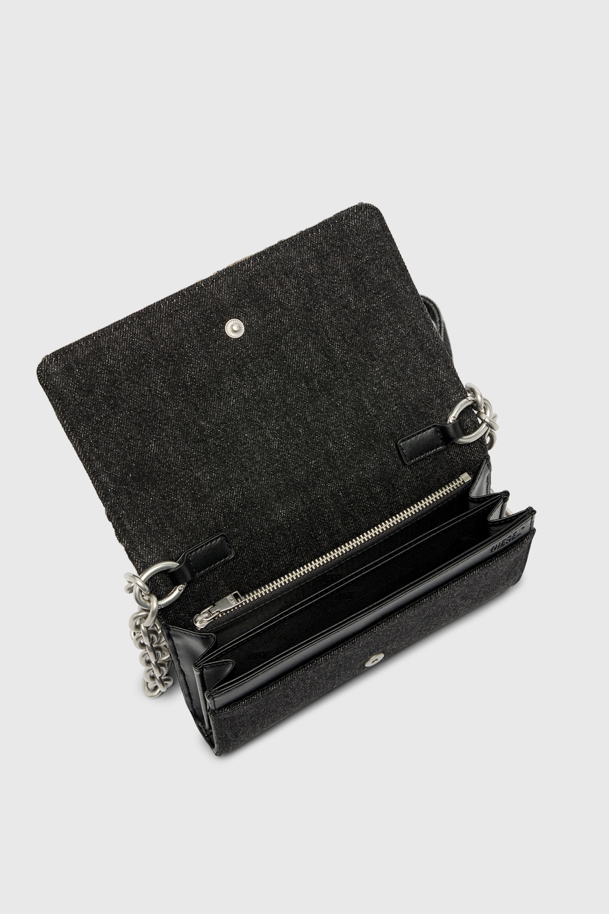 Diesel - CHARM-D WALLET STRAP, Woman's Wallet purse in argyle quilted denim in Black - 4