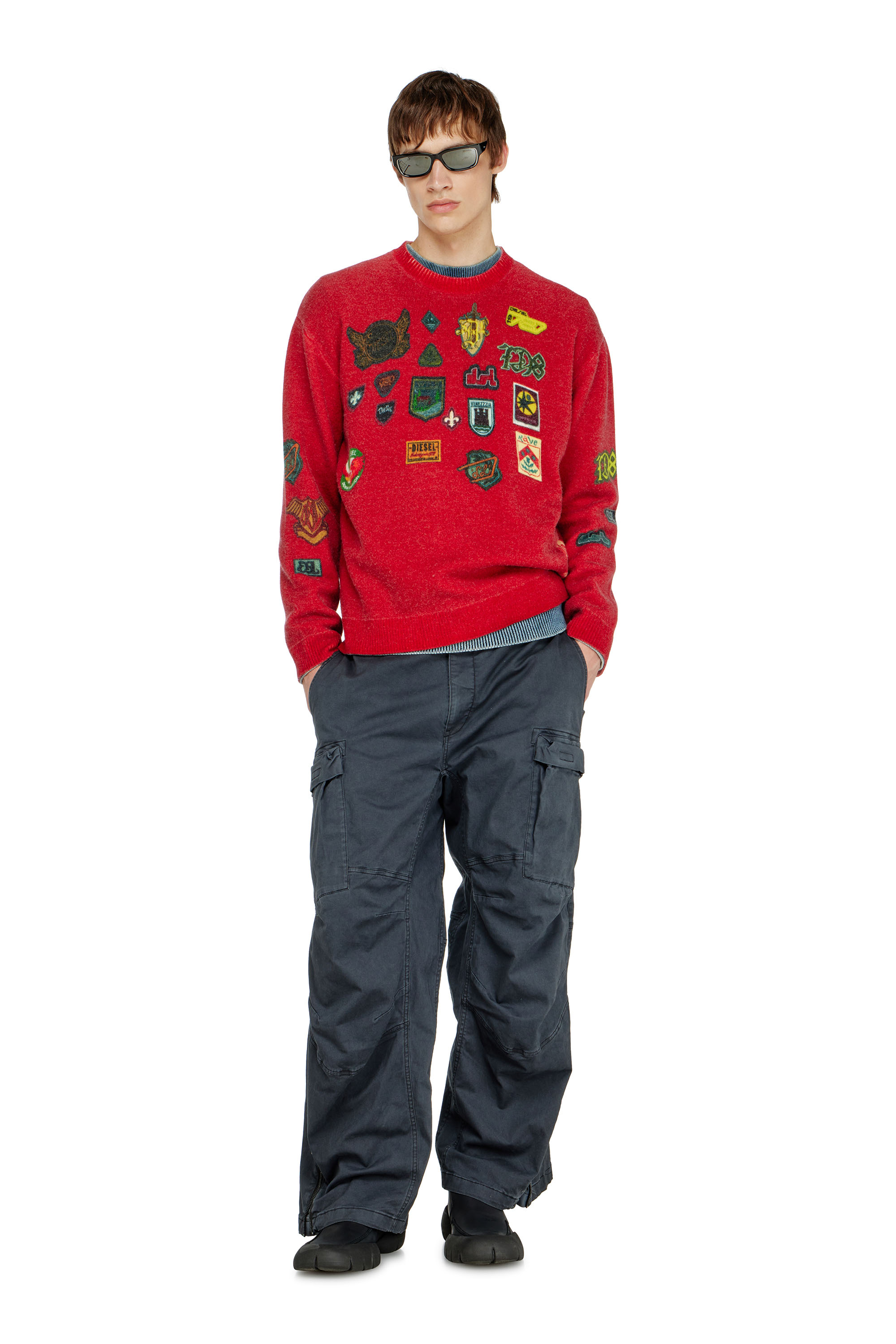 Diesel - K-PATCY, Pull en laine avec patchs imprim&eacute;s Homme in Rouge - 2