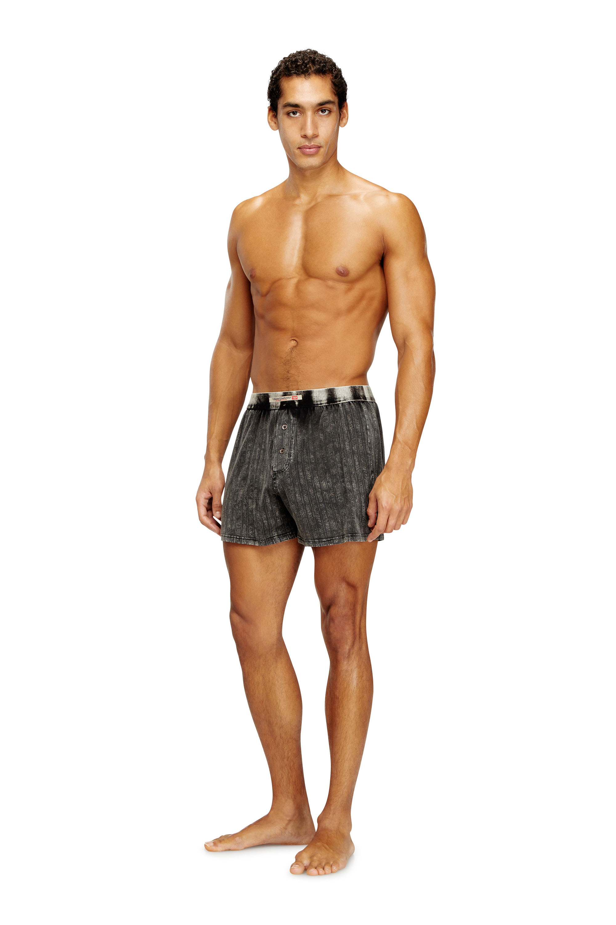 Diesel - STARK-DNM, Boxers longs en coton avec effet denim à rayures fines Homme in Gris - 1