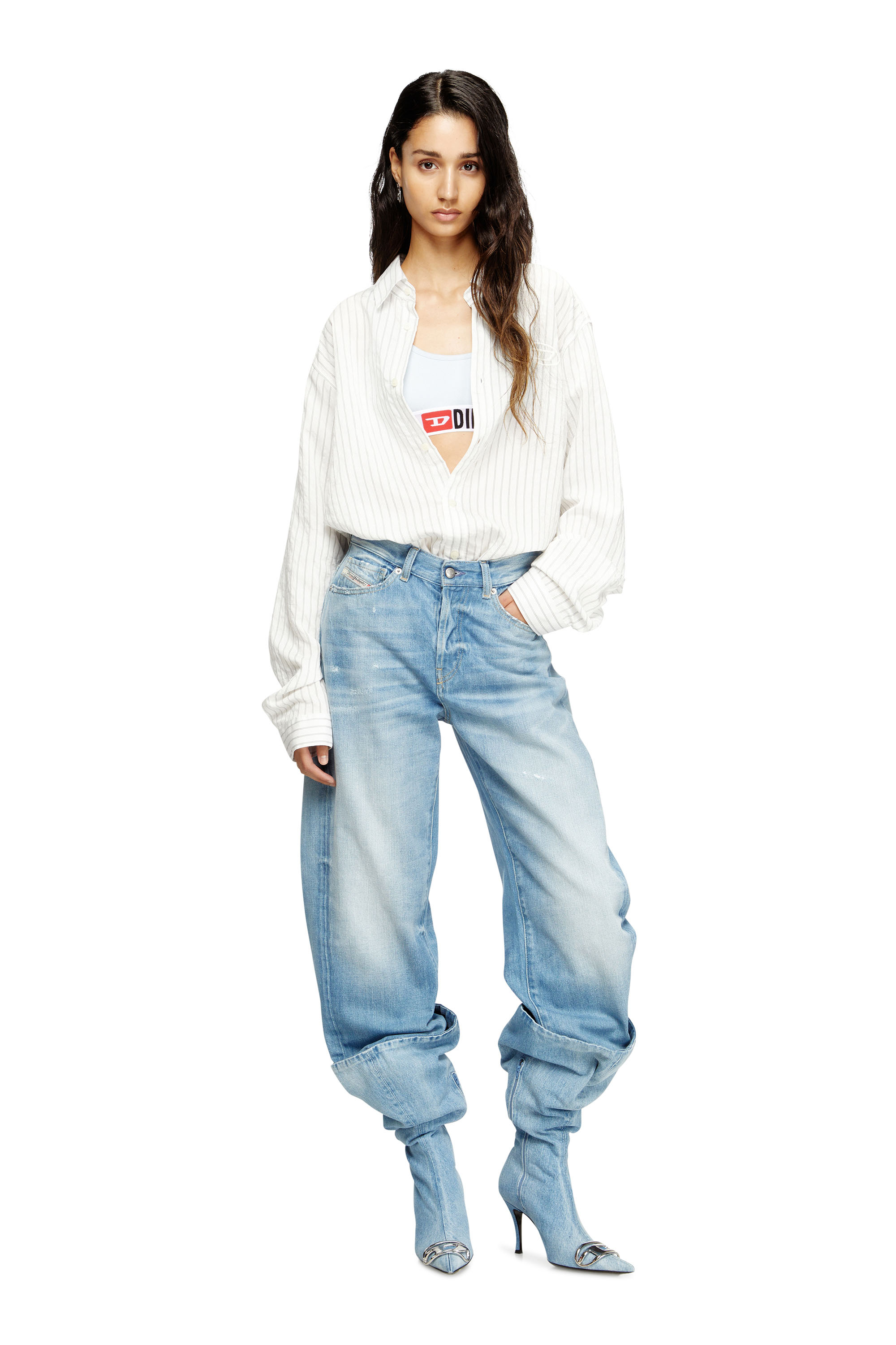 Diesel - UFSB-ORIBA, Woman's Bralette with logo band in Light Grey - 6