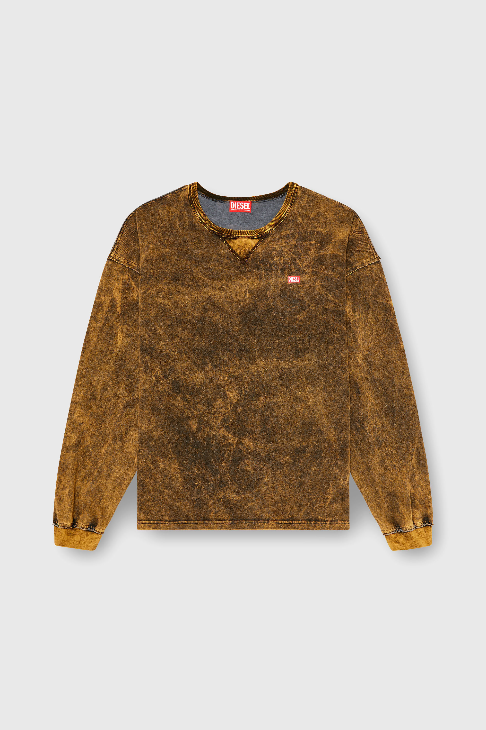 Diesel - T-BOXT-LS-RAW, T-shirt &agrave; manches longues effet acid-wash, d&eacute;tails effiloch&eacute;s Homme in Marron - 2