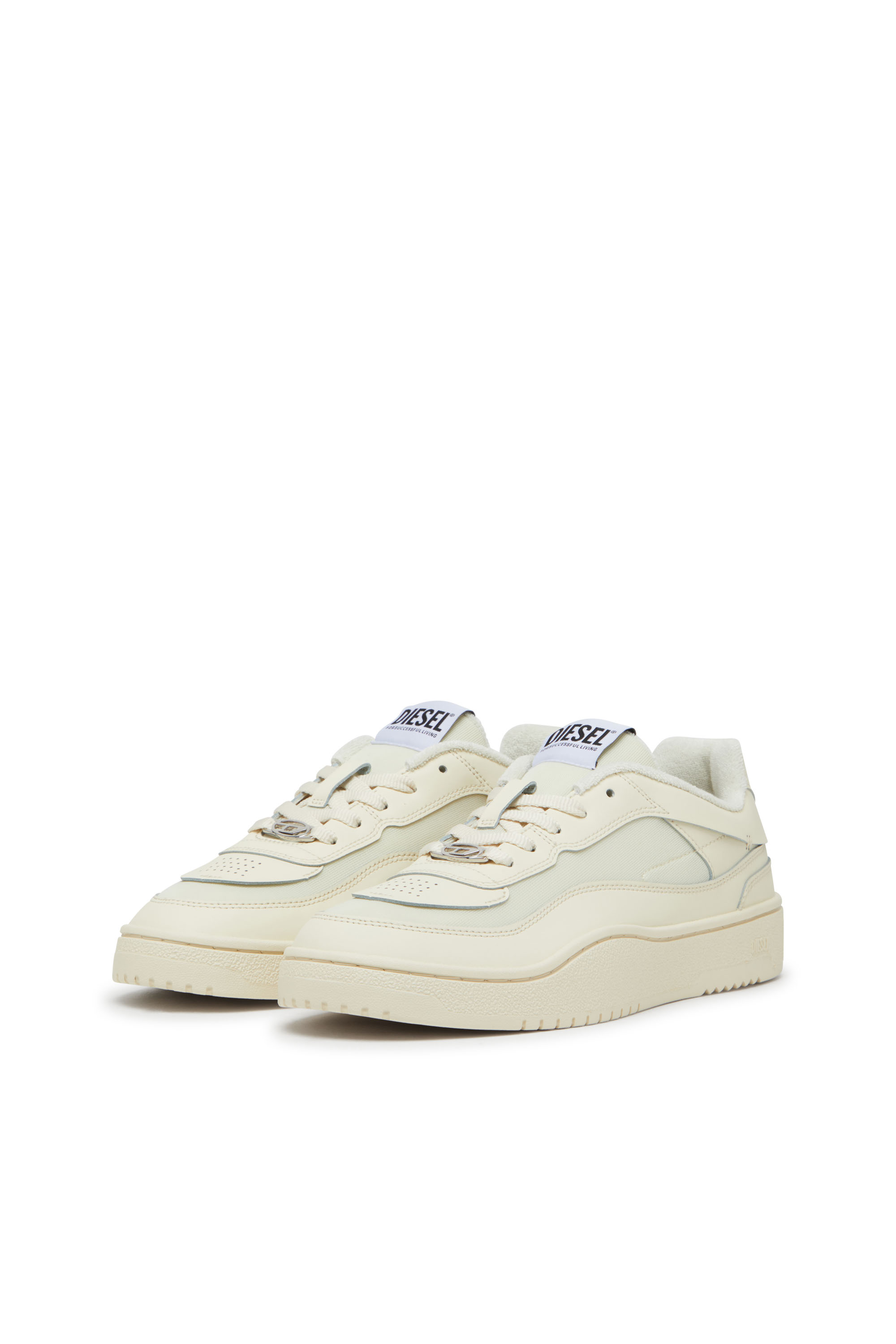 Diesel - S-OVAL SKATE LOW, Sneakers en cuir avec empiècements en tissu Homme in Beige - 8