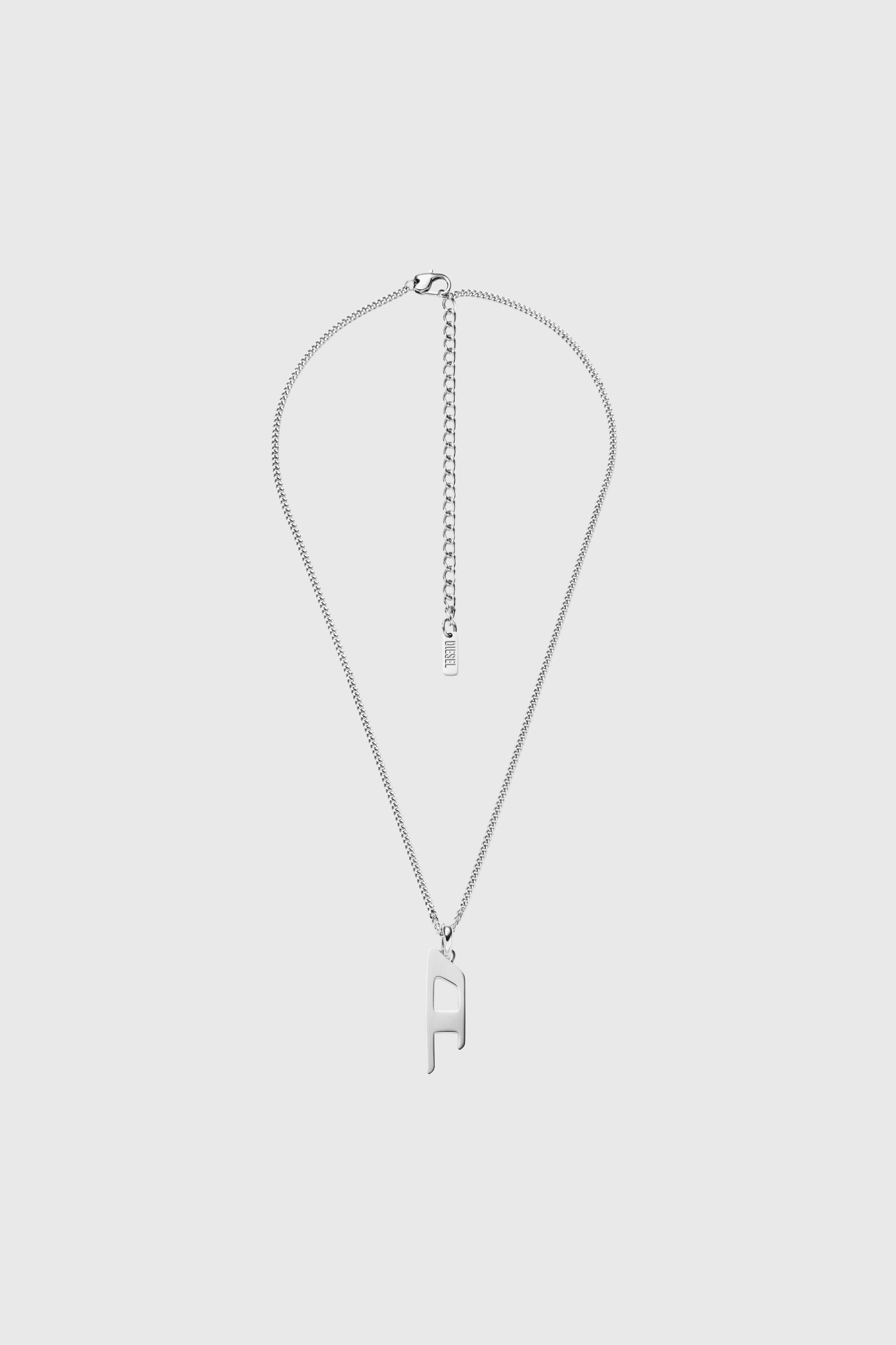 Diesel - DX1625040 JEWELLERY, Collier avec pendentif logo D en acier inoxydable Mixte in Gris argent&eacute; - 1
