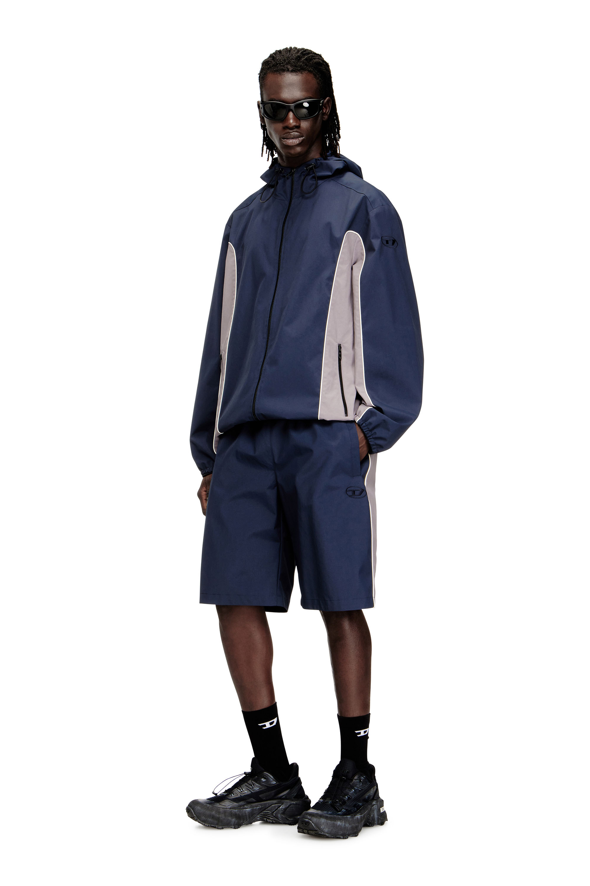 Diesel - P-HIVES-SHORT-DGAM, Man's Nylon shorts with contrast piping in Blue - 2