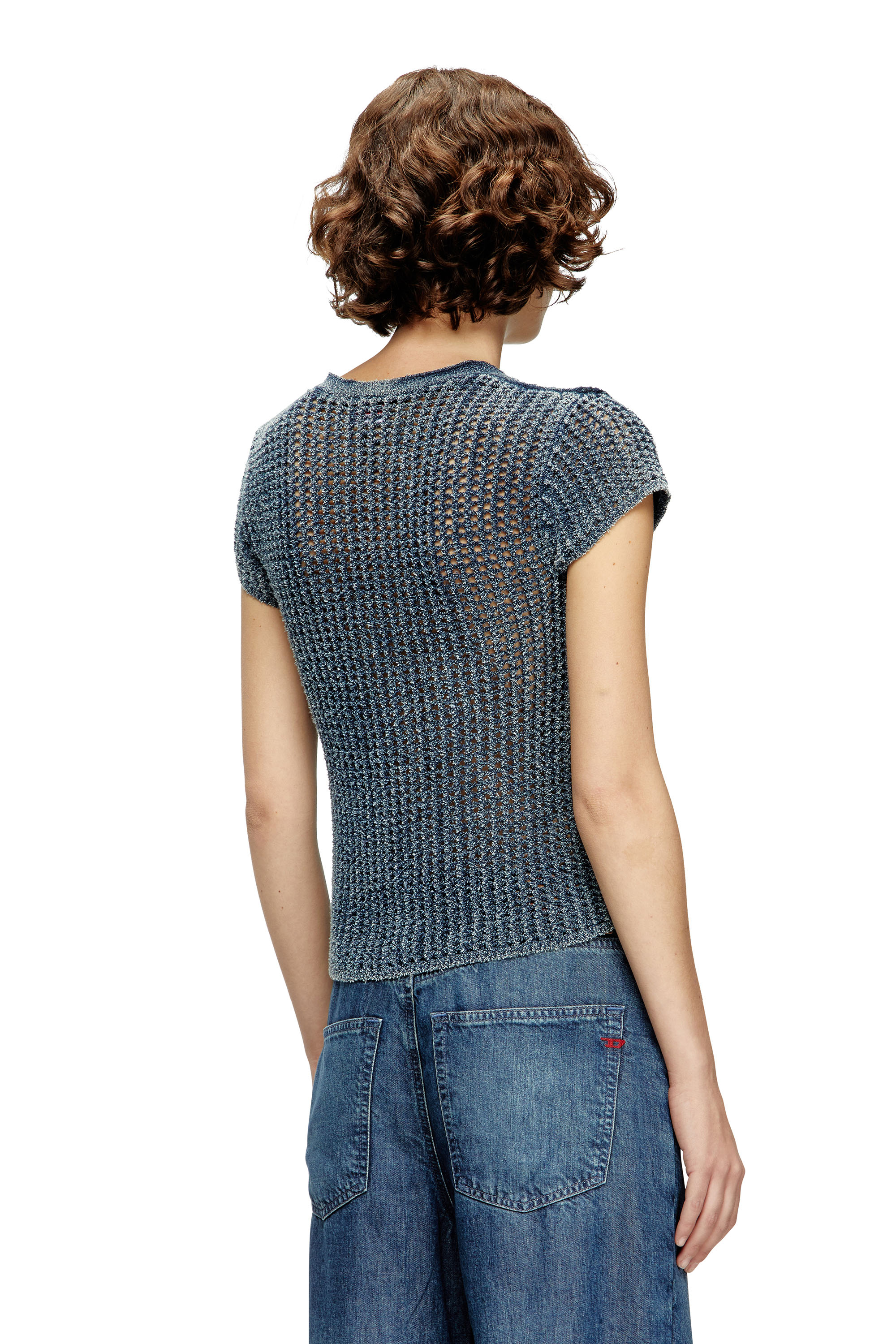 Diesel - M-REZ, Gilet à manches courtes en maille mesh effet denim Femme in Bleu - 4