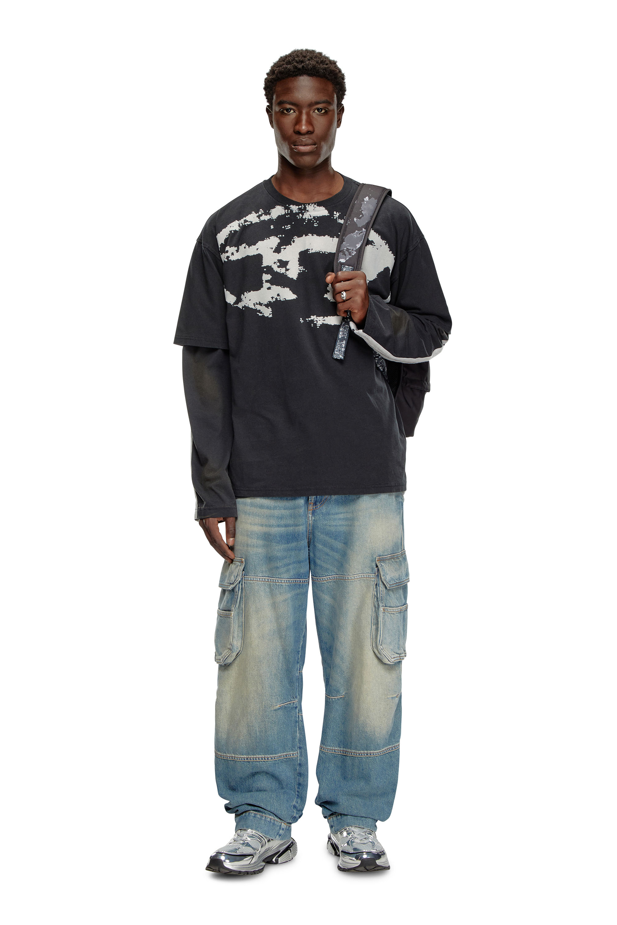 Diesel - T-BOXT-N14, T-shirt avec logo floqué effet vieilli Homme in Noir - 1