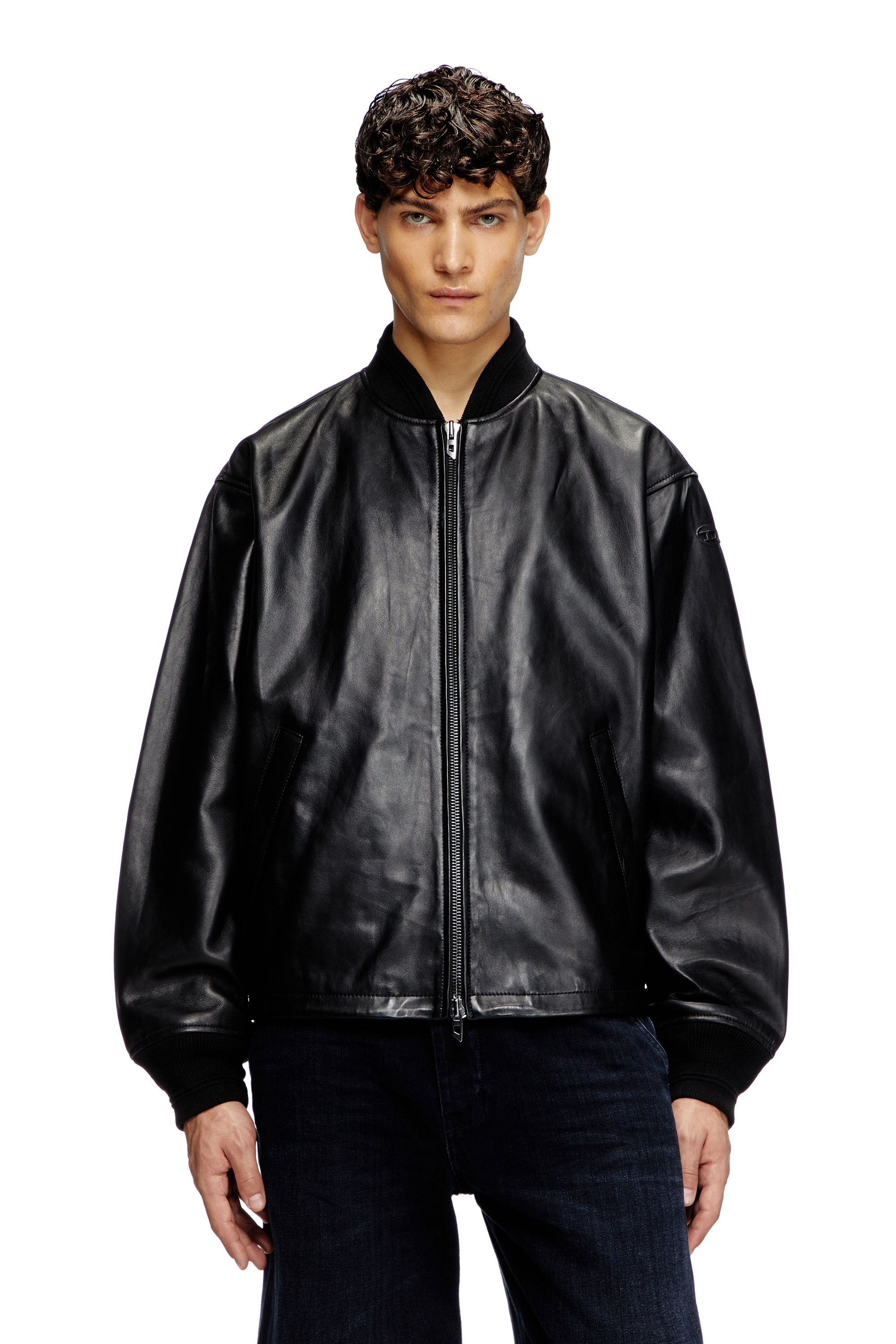 Diesel - L-KHAT, Waxed-leather bomber jacket Homme in Noir - 1