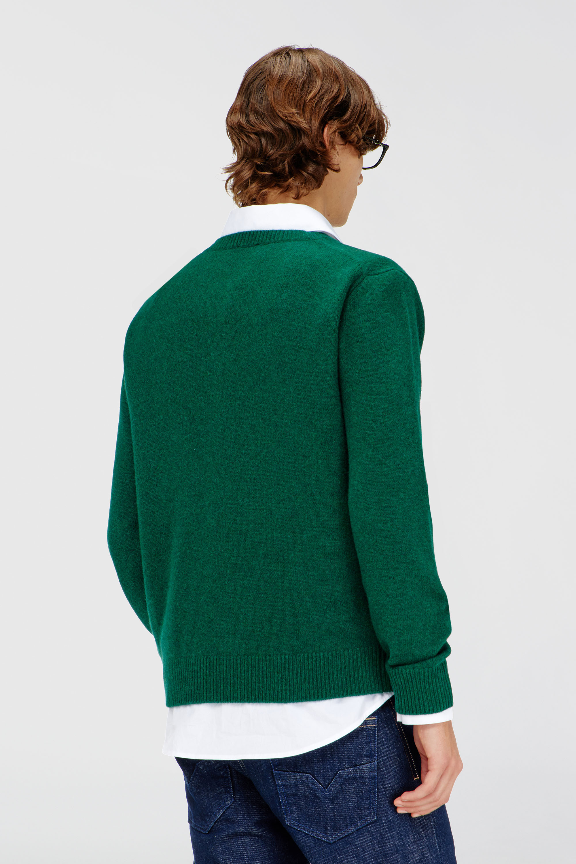 Diesel - K-IMER, Pull en laine col V avec logo sur le col Homme in Vert - 3