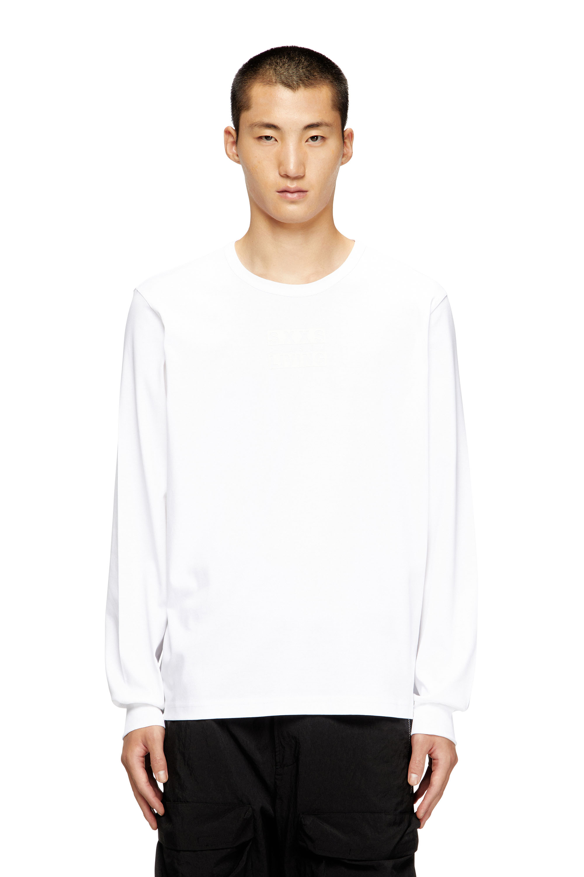 Diesel - T-MADJUST-LS-T1, T-shirt en coton à manches longues Homme in Blanc - 1