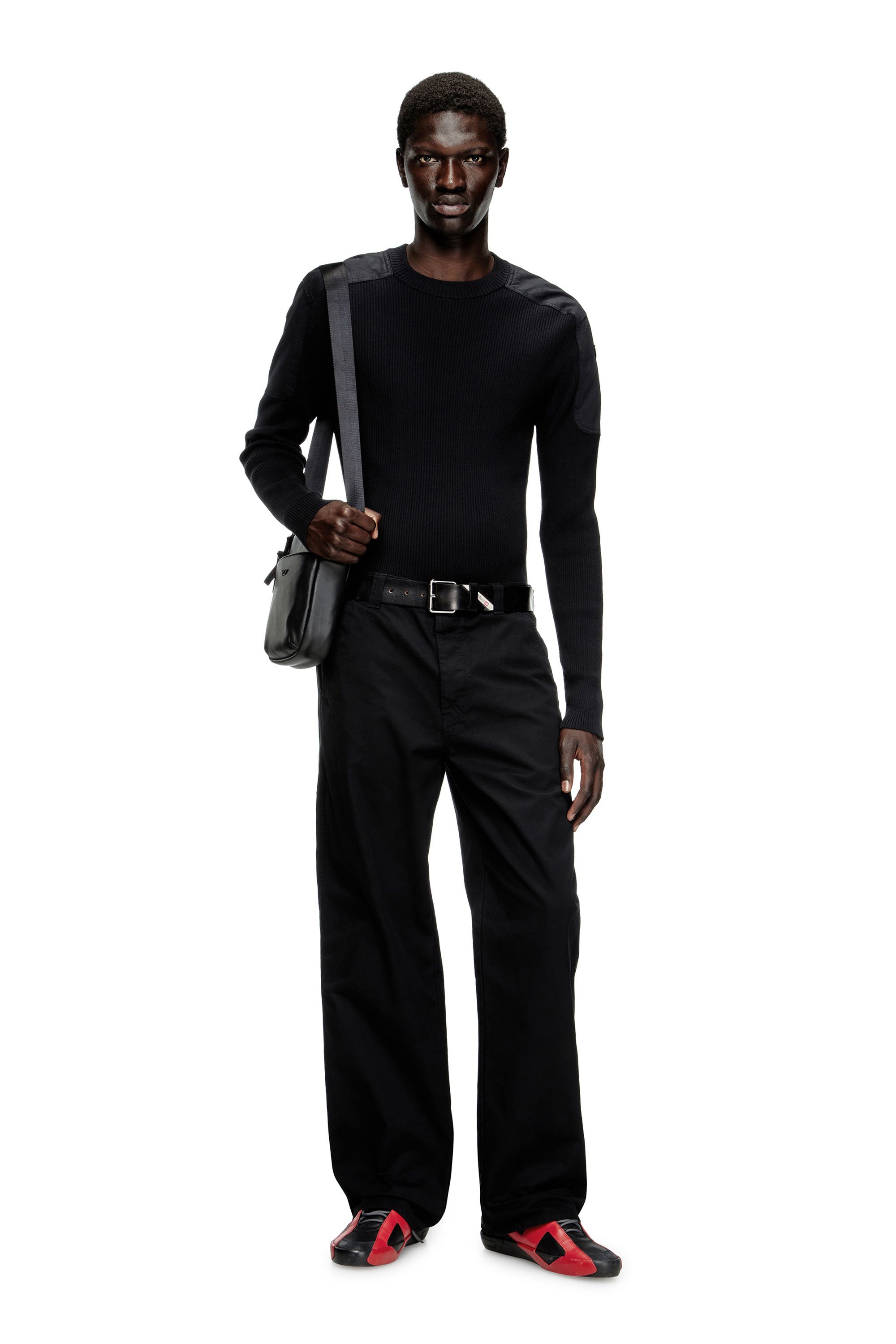 Diesel - K-MARTIN, Pull côtelé avec empiècements aux épaules Homme in Noir - 2
