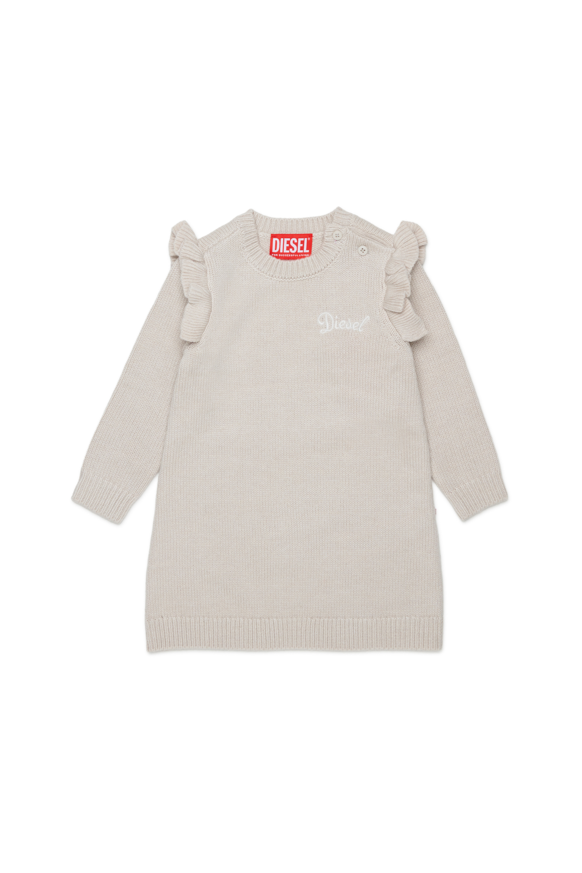Diesel - DSCALOB, Robe pull &agrave; volants enrichie en cachemire Femme in Blanc - 1