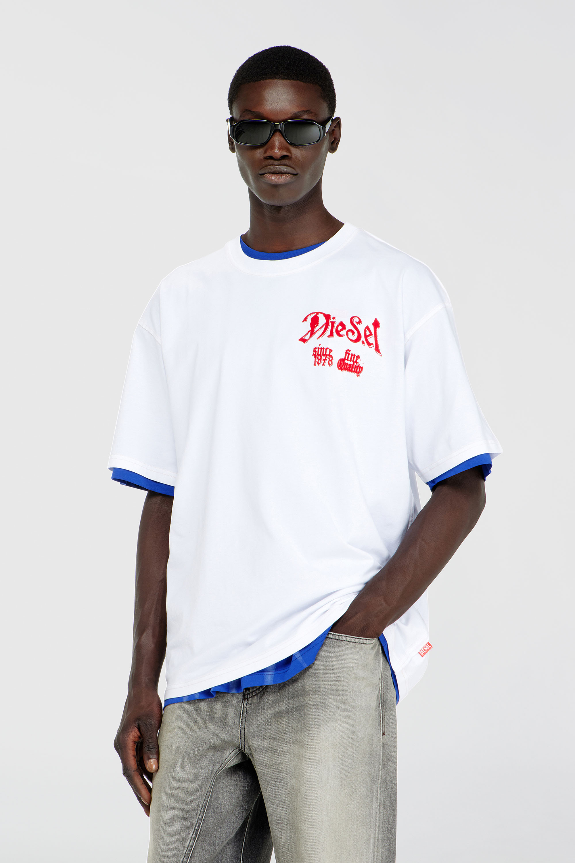 Diesel - T-BOXT-AA2, T-shirt en coton avec motif floqu&eacute; Homme in Blanc - 1