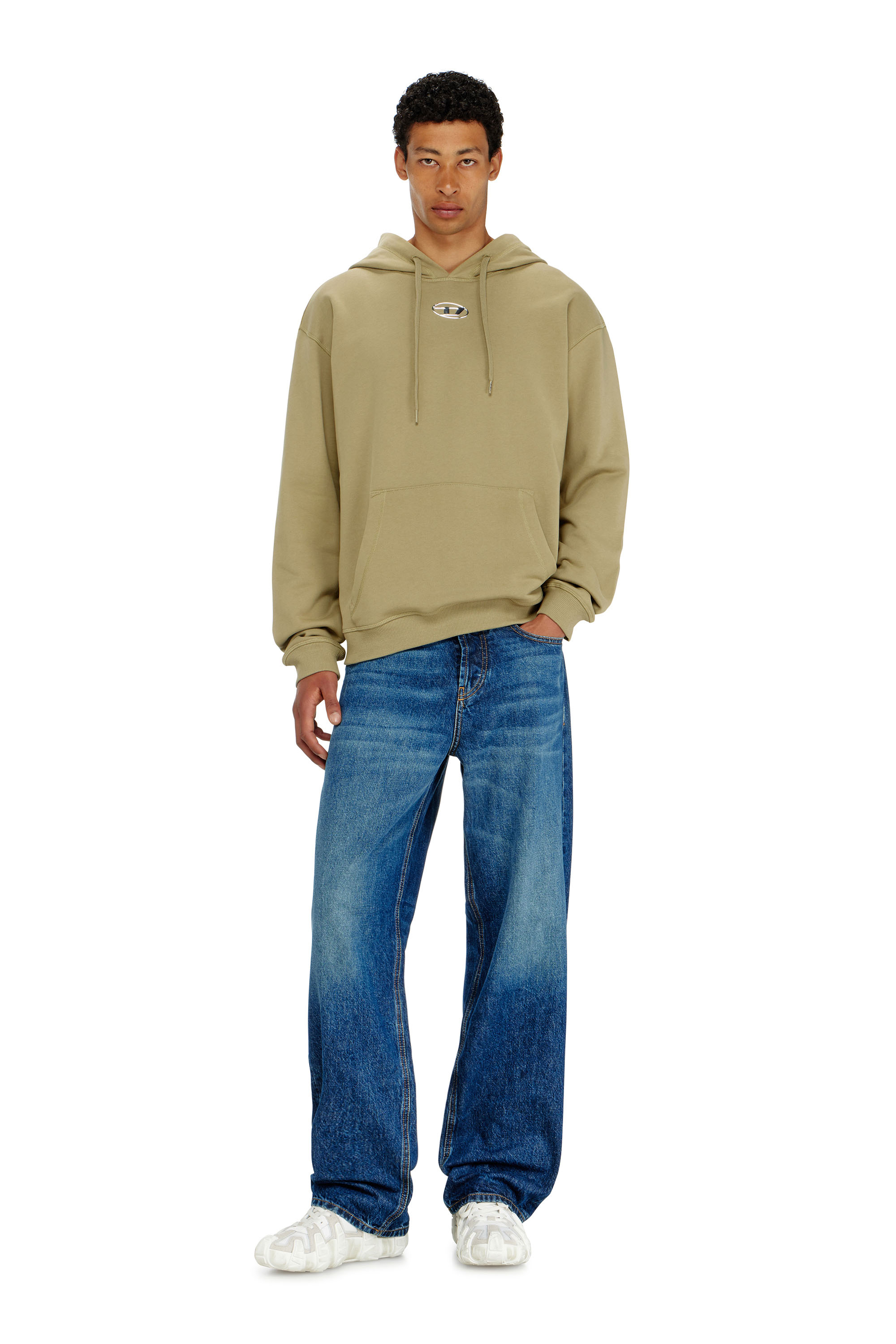 Diesel - S-NORM-HOOD-IOD, Sweat &agrave; capuche en coton avec Oval D m&eacute;tallique Homme in Vert - 2