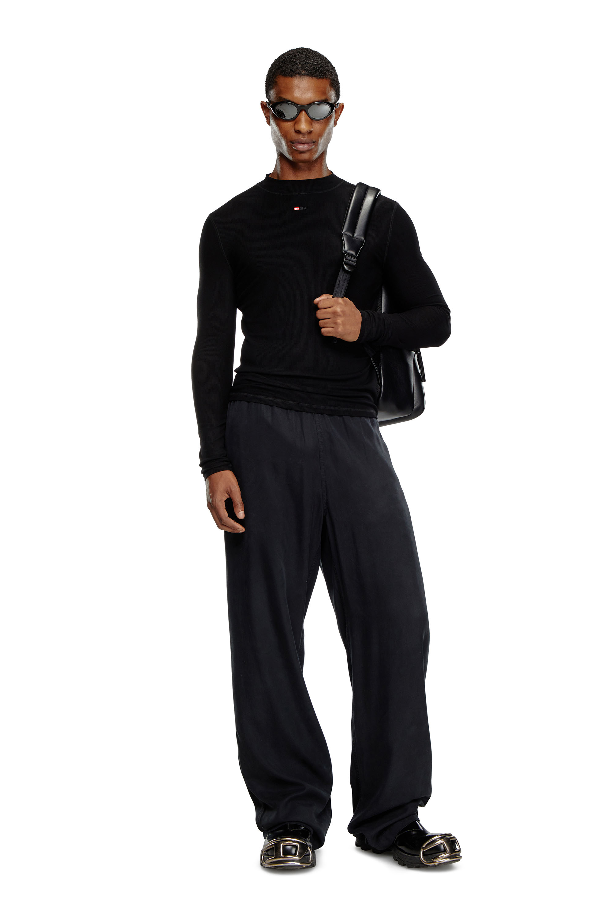 Diesel - T-MOKKY-LS-MICRODIV, Top à col montant avec micro logo Homme in Noir - 2