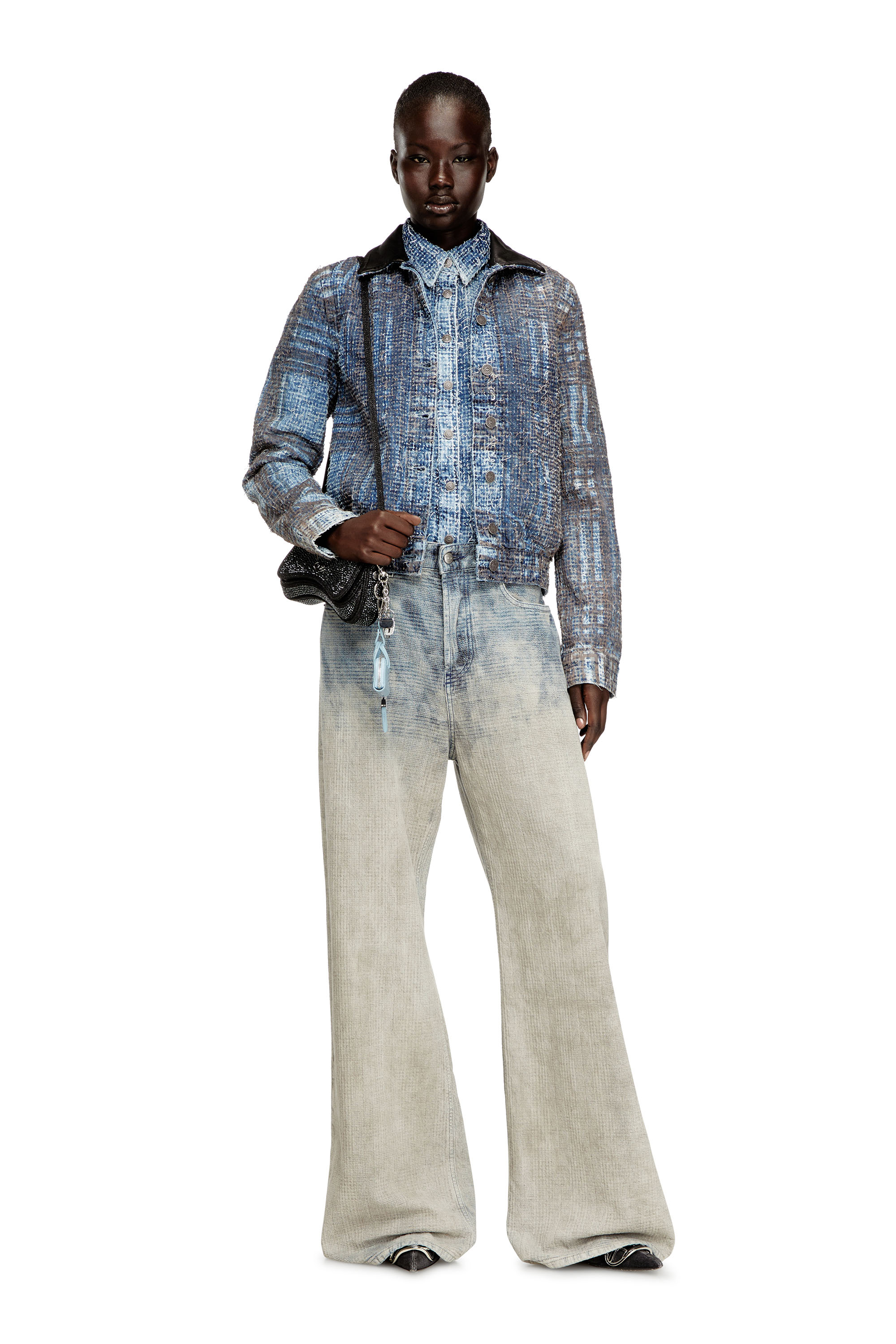 Diesel - DE-ATELI-S, Veste courte en denim bouclé graphique Femme in ToBeDefined - 1