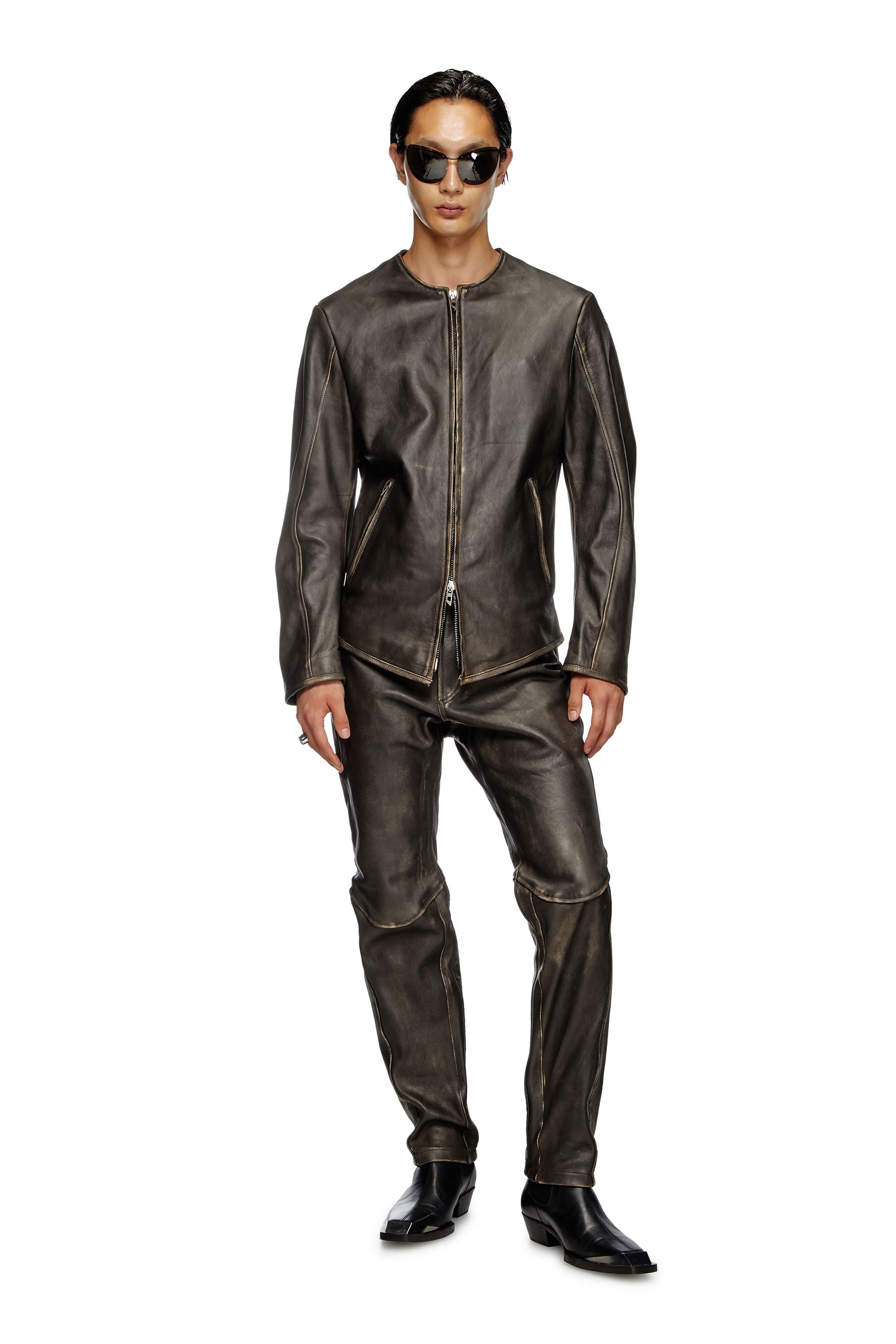 Diesel - P-NASH-LEAT, Pantalon en cuir vieilli Homme in Noir - 1