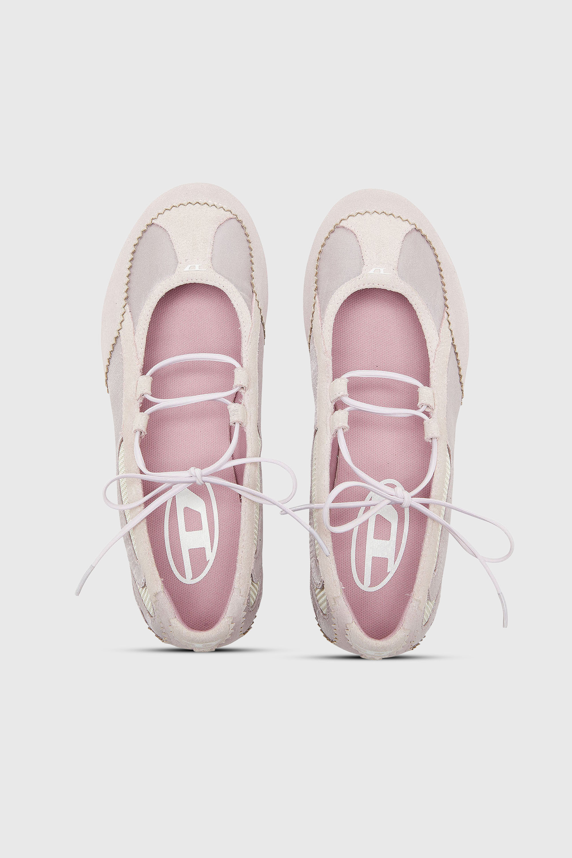 Diesel - D-MILE BALLERINA LACE UP II W, D-Mile - Ballerines &agrave; lacets en cuir et mesh Femme in Rose - 4