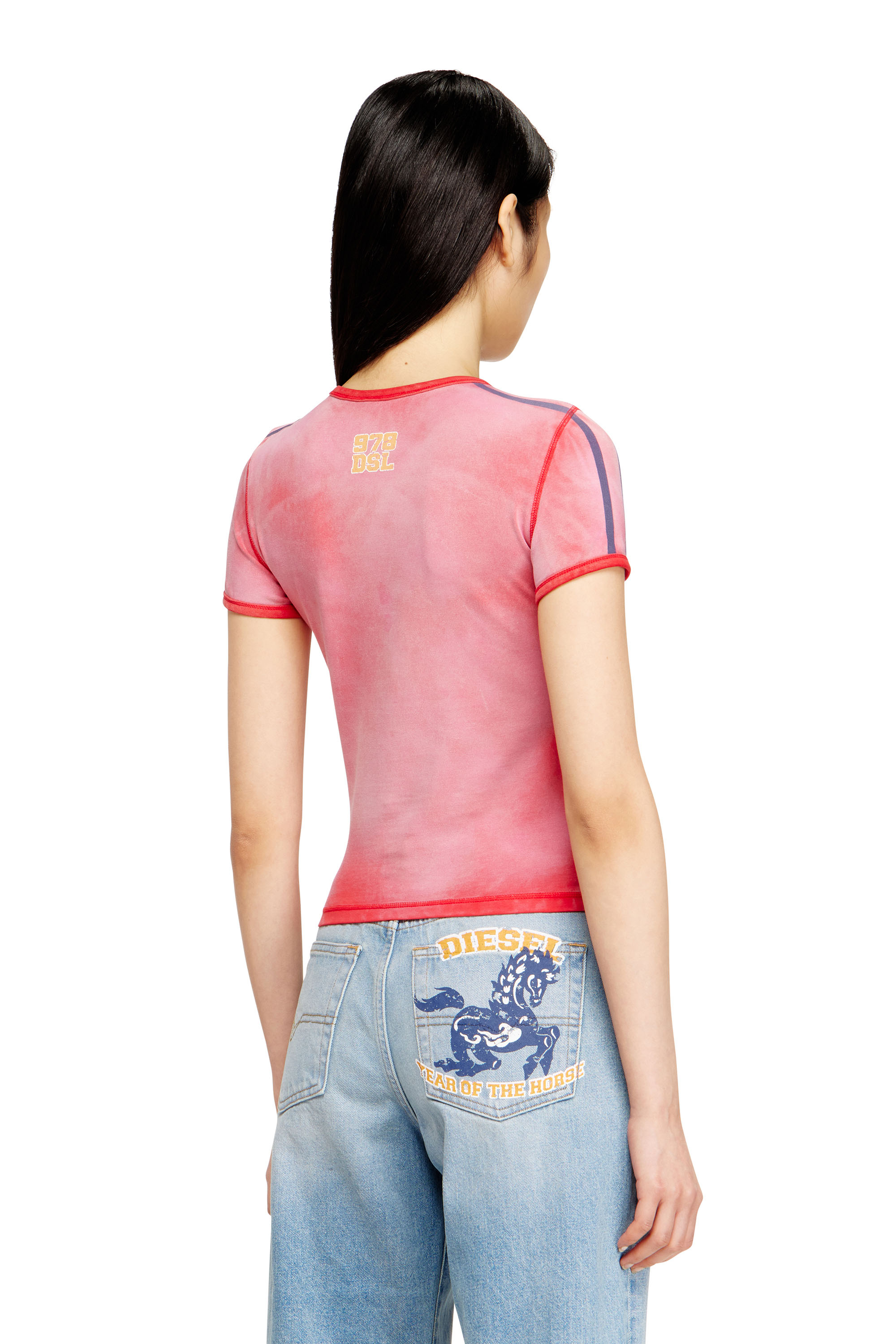 Diesel - CL-T-UNCUTIE-HORSE, T-shirt en coton stretch avec imprim&eacute; graphique cheval Femme in Rouge - 4