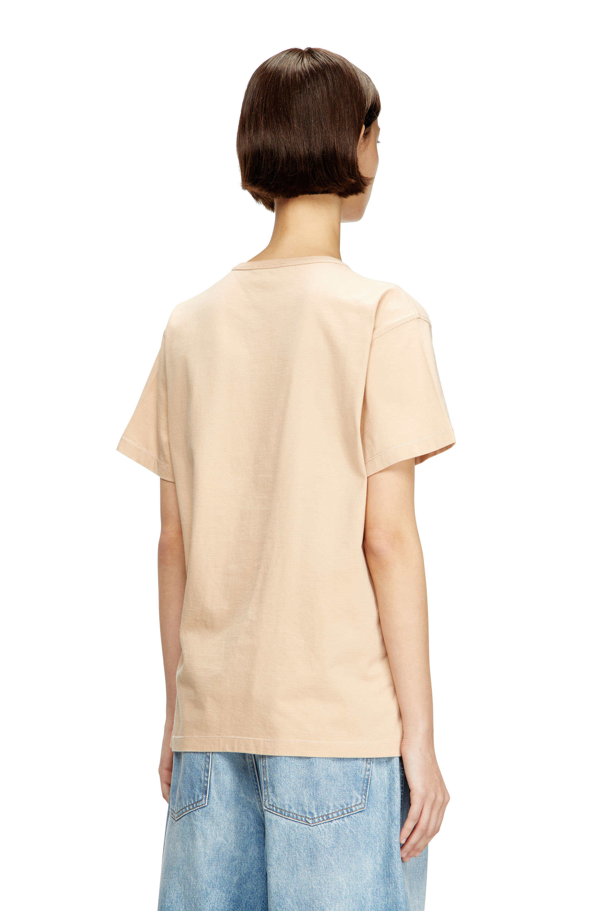 Diesel - T-NORMY-OD-S1, T-shirt en coton avec Oval D m&eacute;tallique Femme in Beige - 4